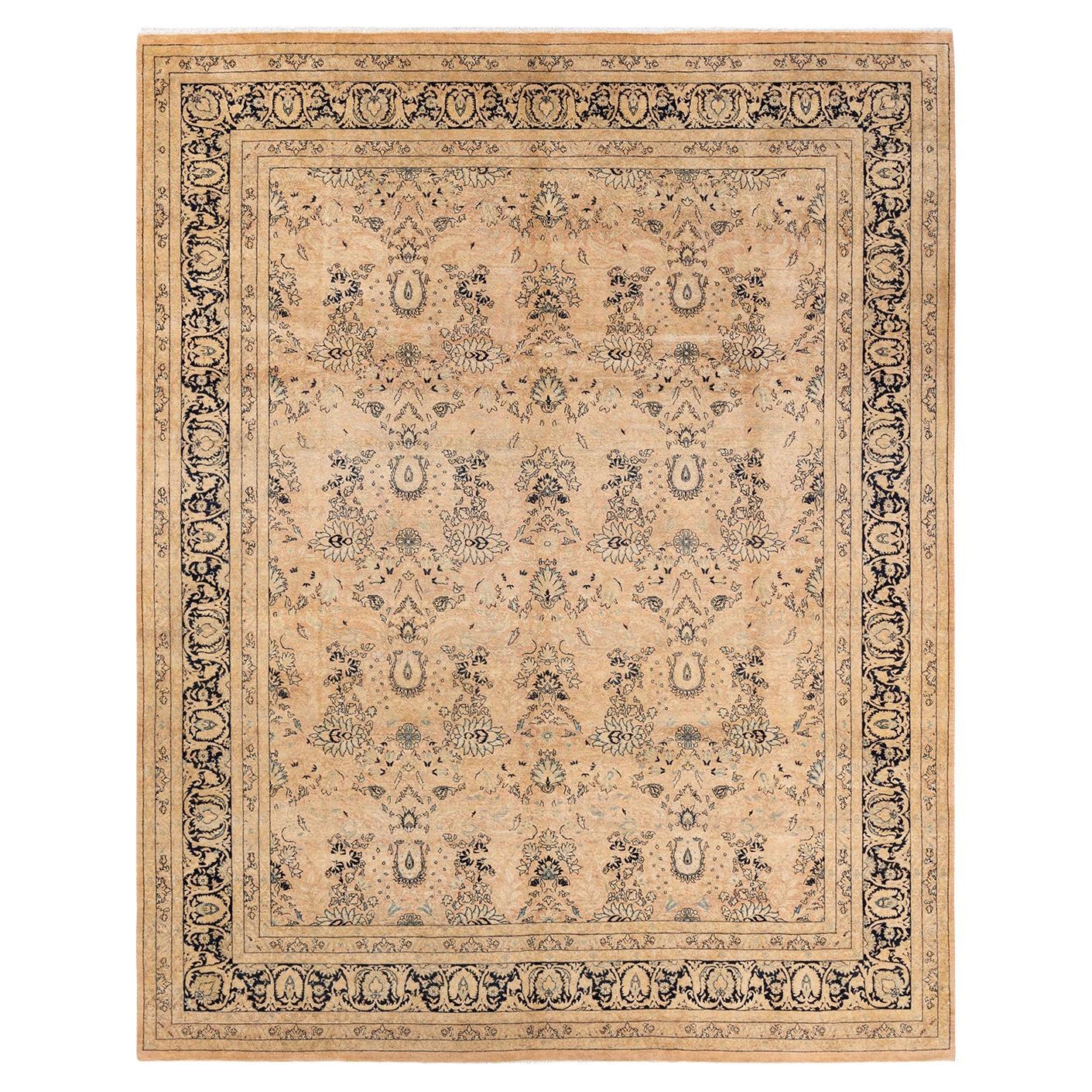 One-of-a-kind Hand Knotted Traditional Mogul Beige Area Rug 8' 1" x 10' 2" For Sale