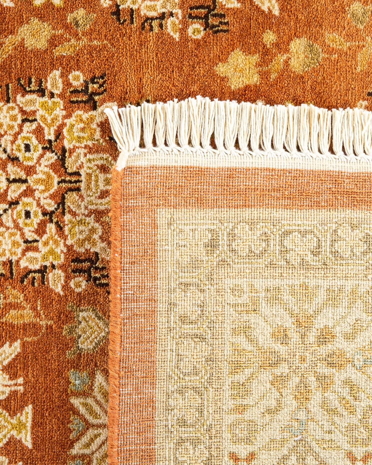 XXIe siècle et contemporain Tapis traditionnel brun Mogul noué à la main unique en son genre de 9' 3