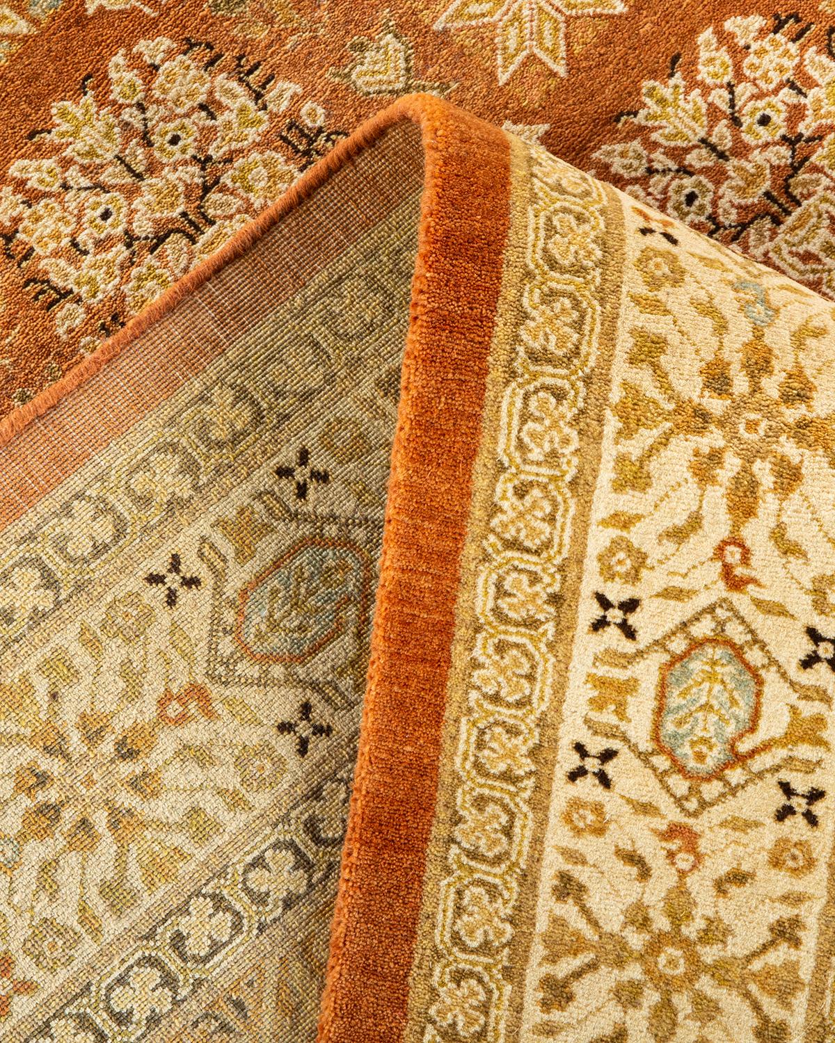 Laine Tapis traditionnel brun Mogul noué à la main unique en son genre de 9' 3