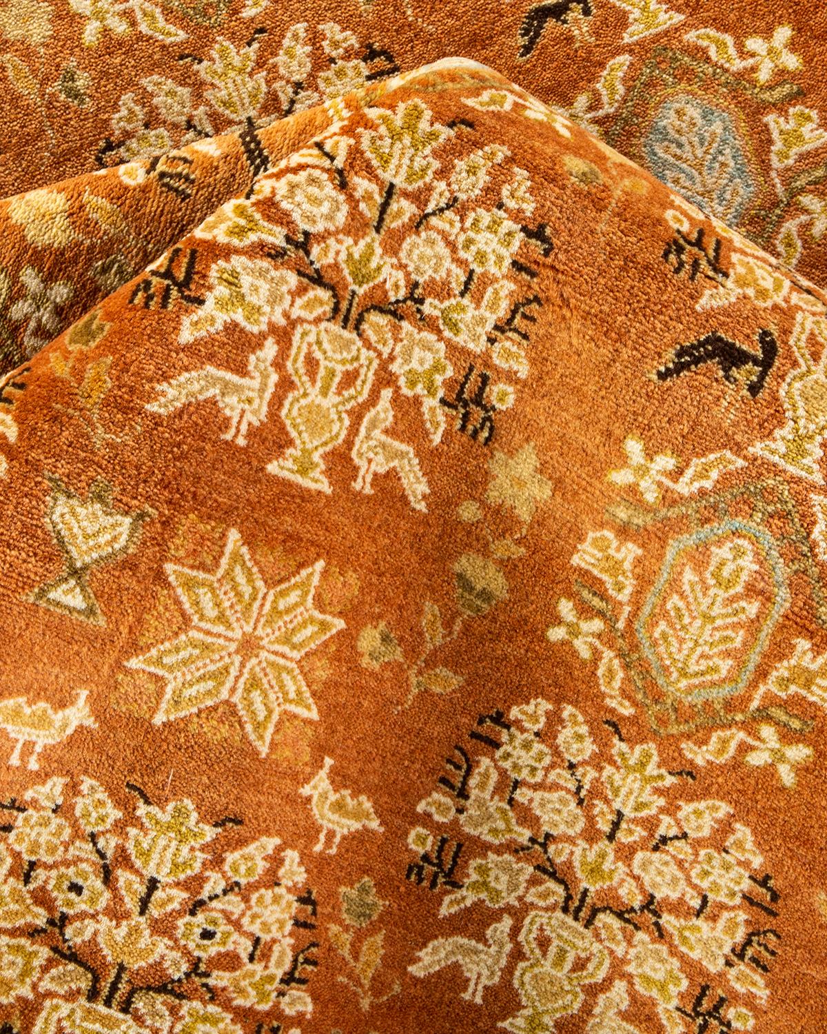 Tapis traditionnel brun Mogul noué à la main unique en son genre de 9' 3