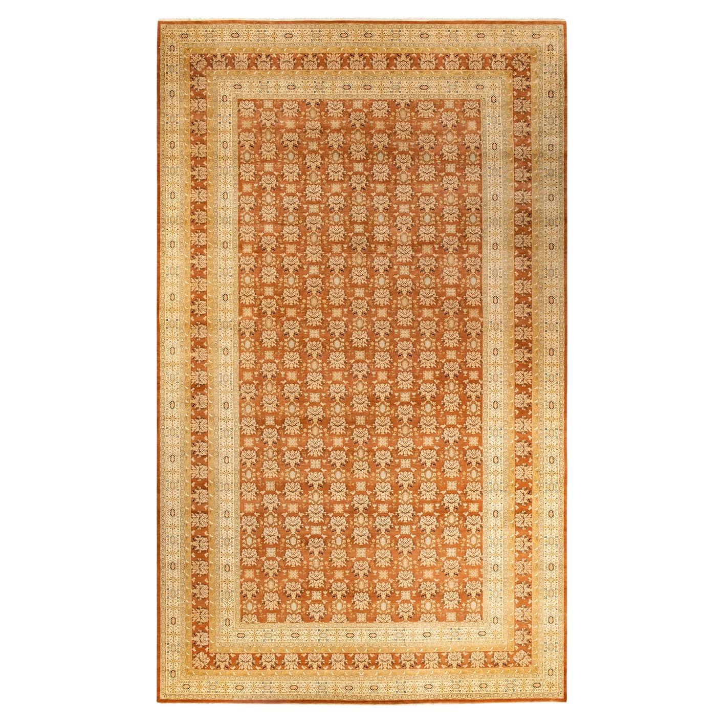 Handgeknüpfter, traditioneller Mogul-Teppich in Braun, 2,71 m x 3,66 m, Unikat