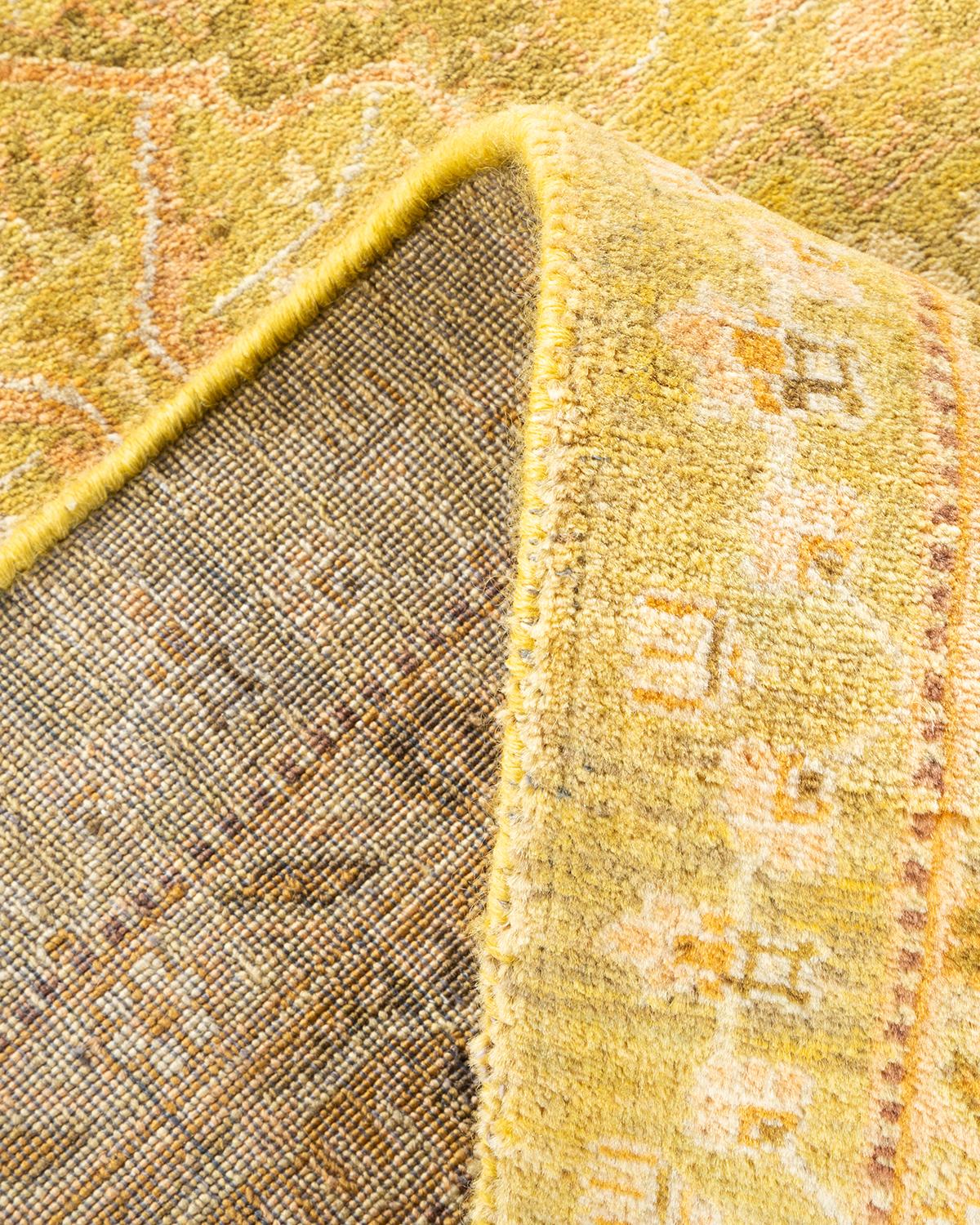 Laine Tapis traditionnel vert moghol noué à la main, unique en son genre en vente