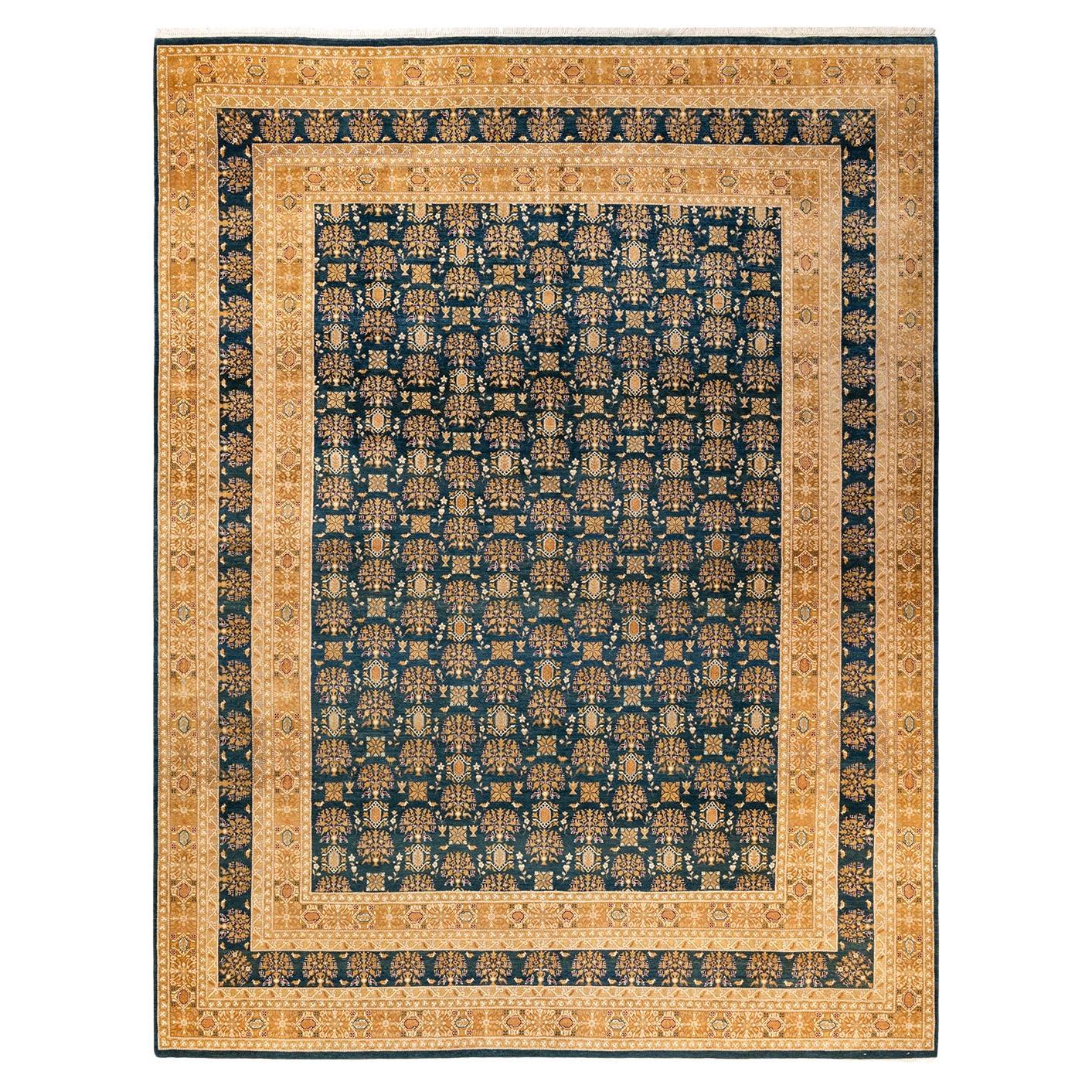 One-of-a-Kind Hand Knotted Traditional Mogul Green Area Rug