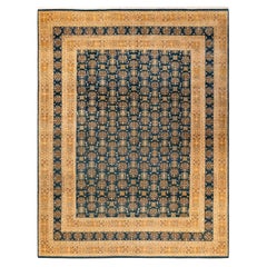 One-of-a-Kind Hand Knotted Traditional Mogul Green Area Rug