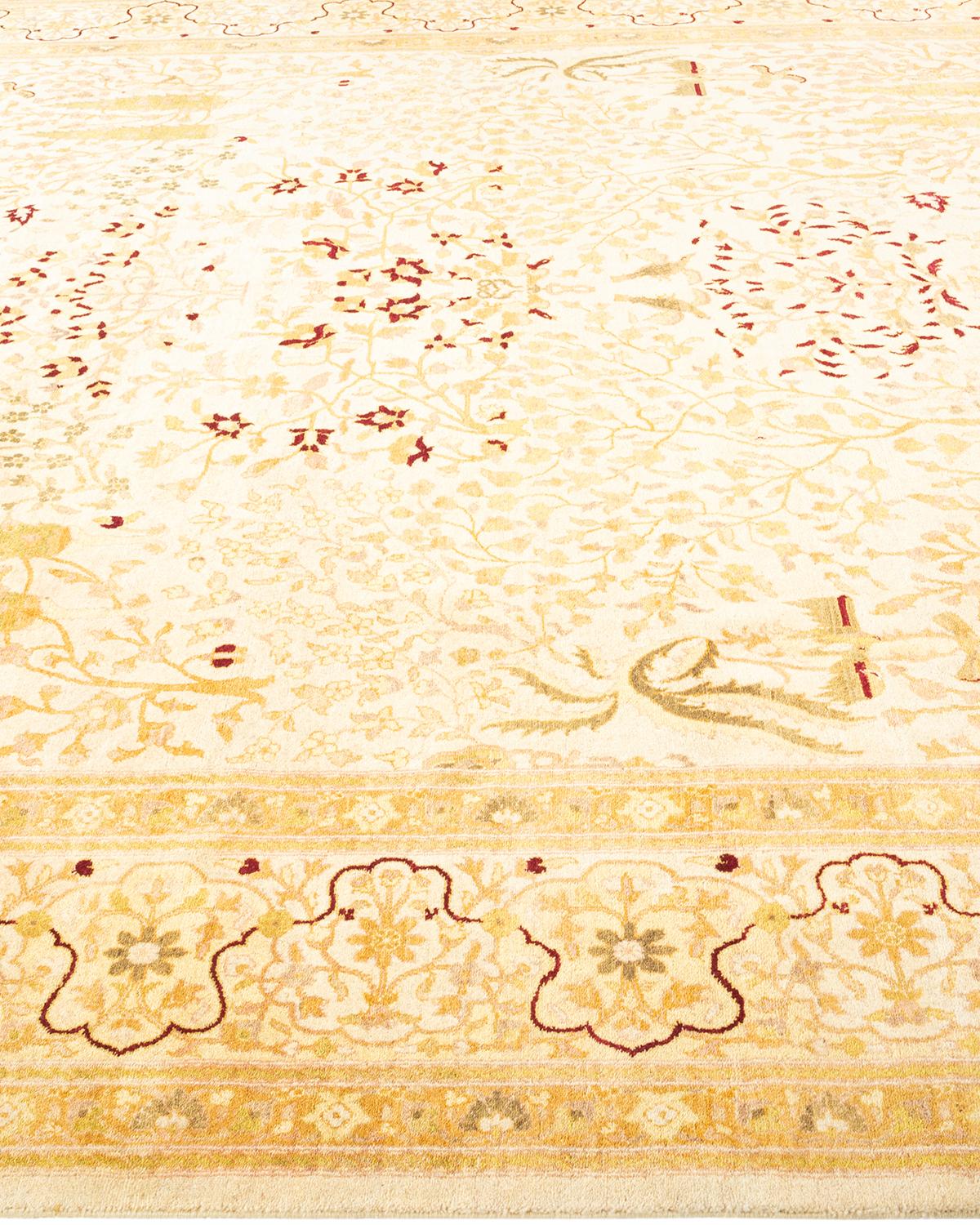 Handgeknüpfter, traditioneller, elfenbeinfarbener Mogul-Teppich, Unikat im Zustand „Neu“ im Angebot in Norwalk, CT