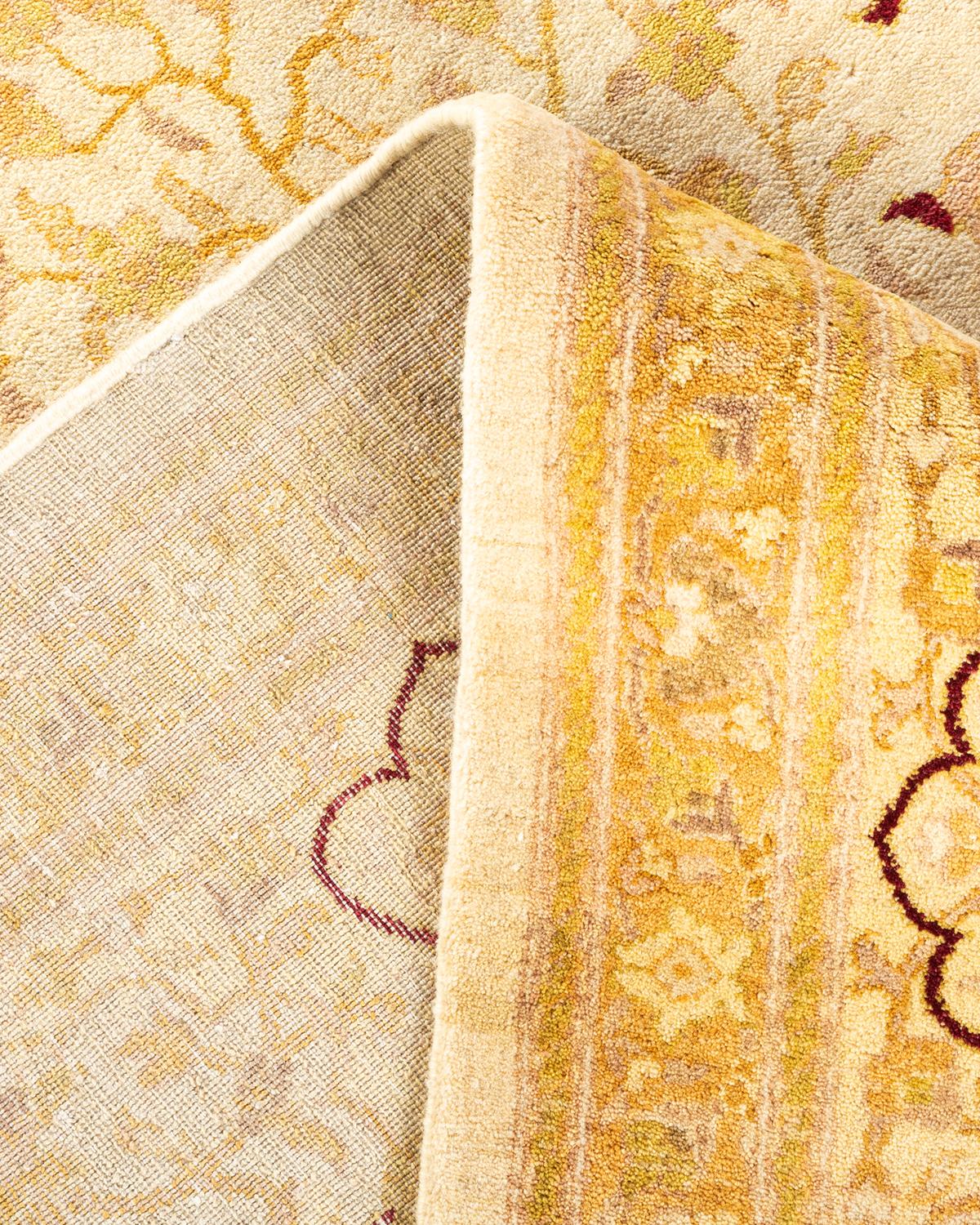 Handgeknüpfter, traditioneller, elfenbeinfarbener Mogul-Teppich, Unikat (Wolle) im Angebot