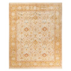 One-of-a-Kind Hand Knotted Traditional Mogul Ivory Area Rug