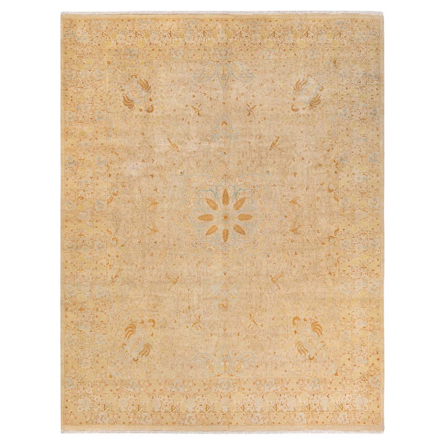 One-of-a-Kind Hand Knotted Traditional Mogul Ivory Area Rug For Sale