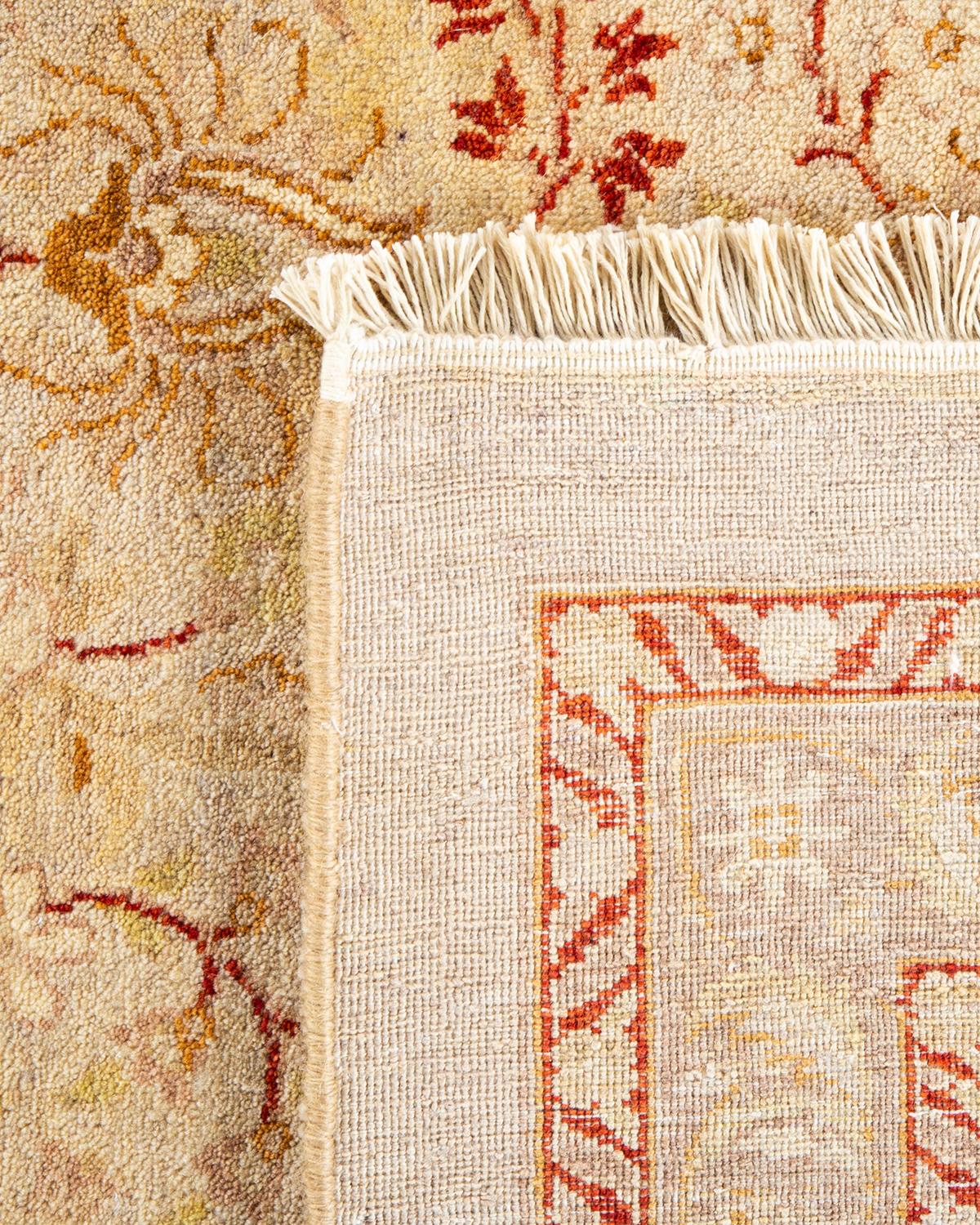 Contemporary One-of-a-Kind Hand Knotted Traditional Mogul Ivory Area Rug For Sale