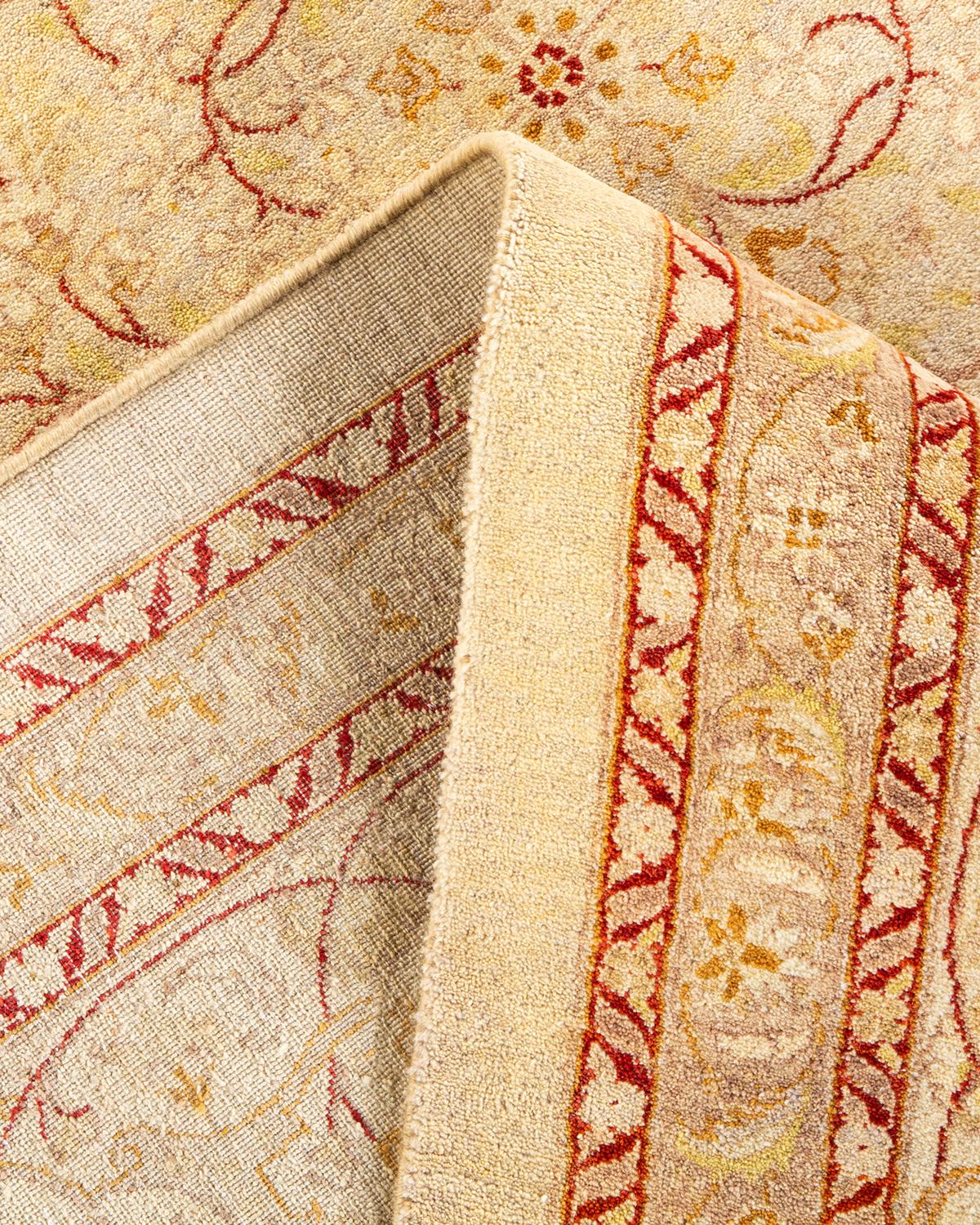 Wool One-of-a-Kind Hand Knotted Traditional Mogul Ivory Area Rug For Sale