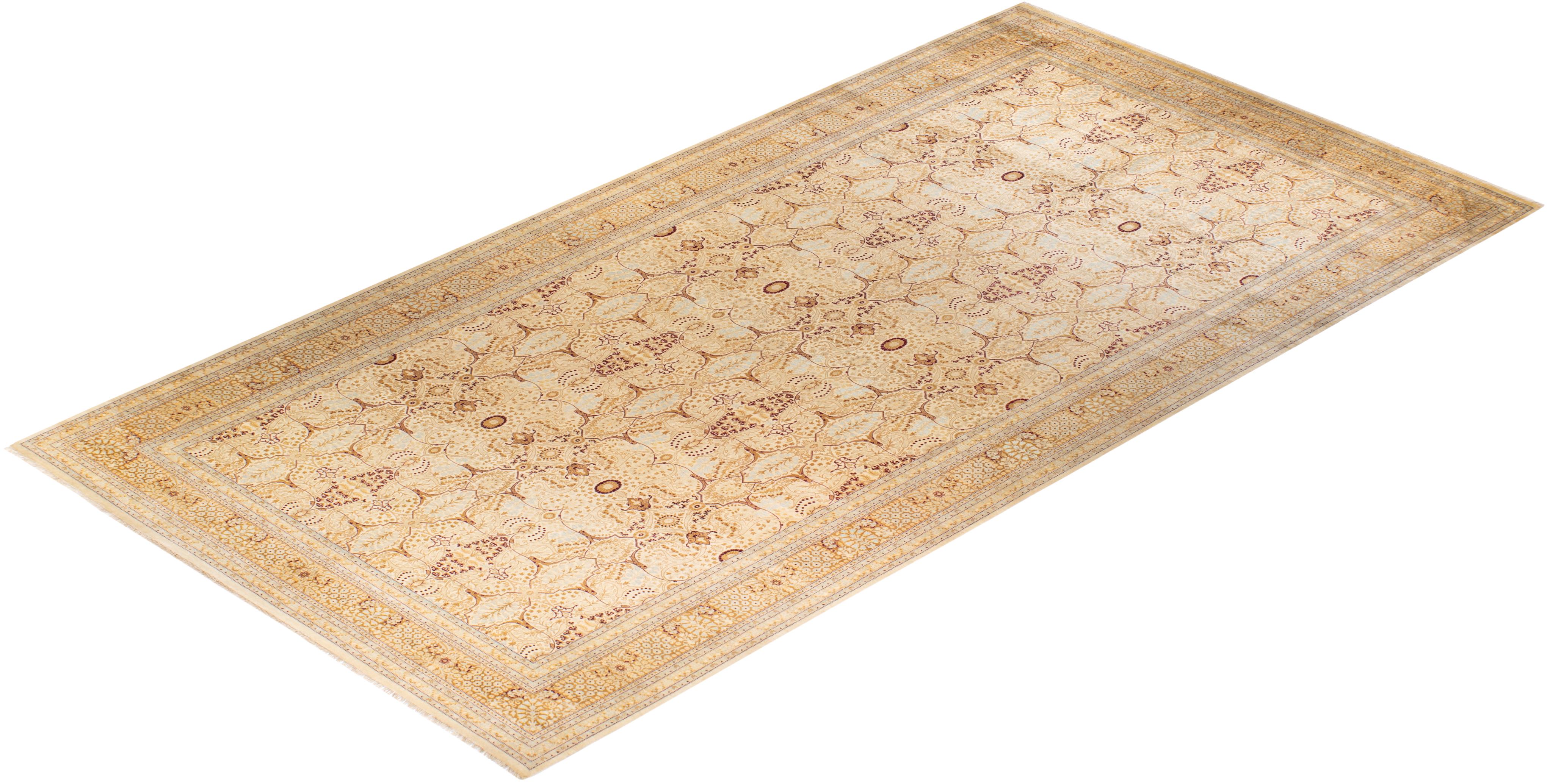 One-Of-A-Kind Hand Knotted Traditional Mogul Ivory Area Rug For Sale 2