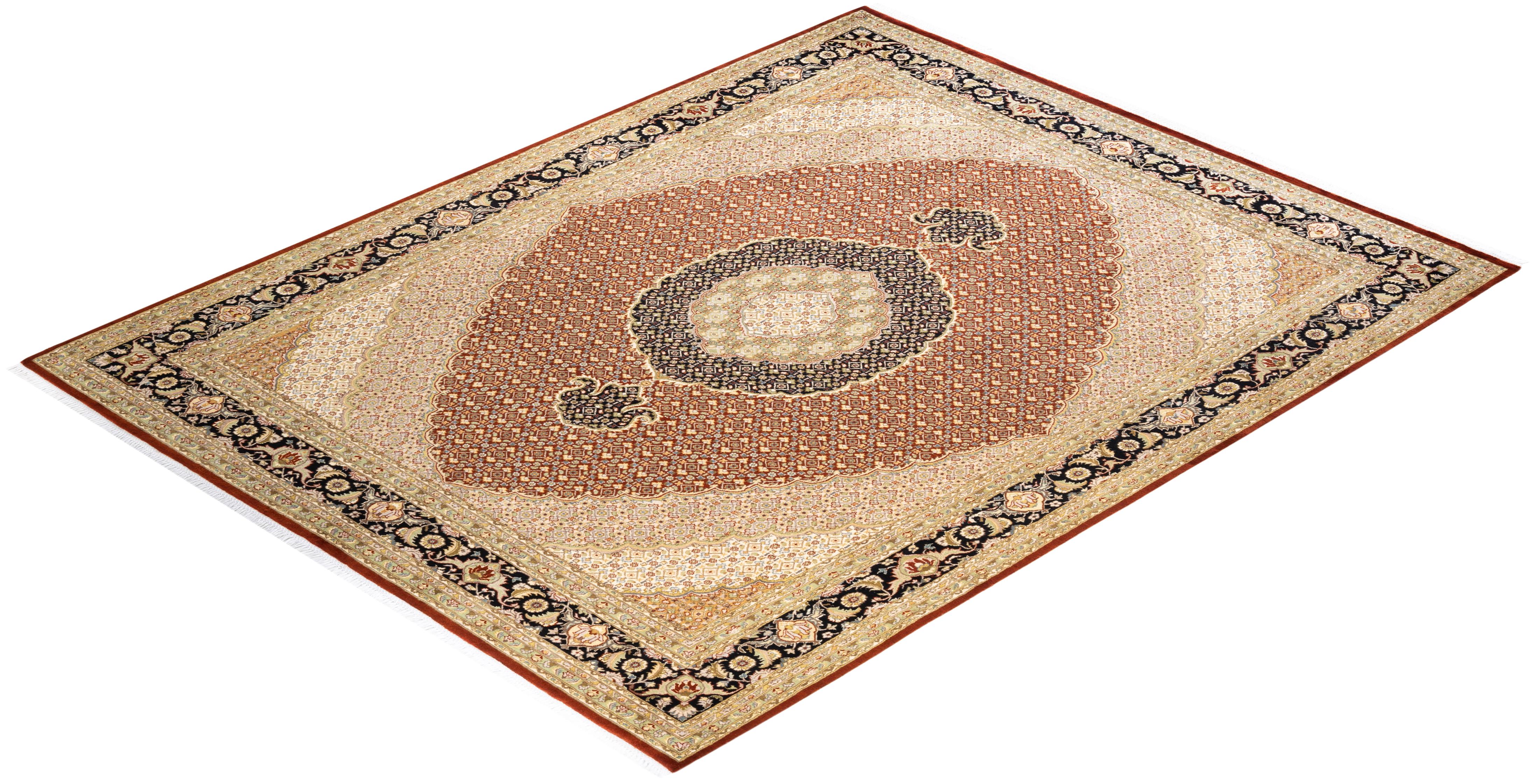 Tapis traditionnel orange Mogul noué à la main, unique en son genre en vente 2