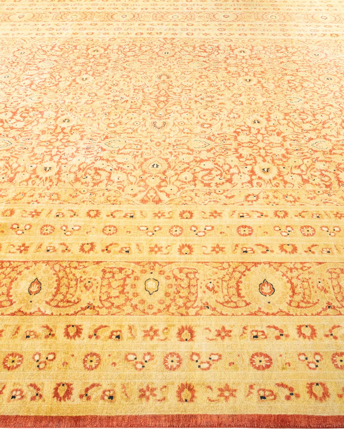 Handgeknüpfter, traditioneller Mogul-Teppich in Orange, Unikat im Zustand „Neu“ im Angebot in Norwalk, CT
