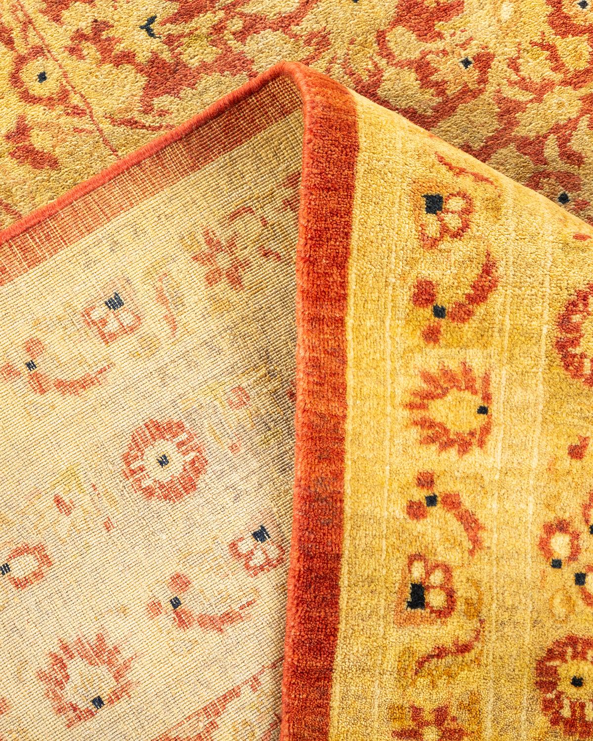 Handgeknüpfter, traditioneller Mogul-Teppich in Orange, Unikat (Wolle) im Angebot