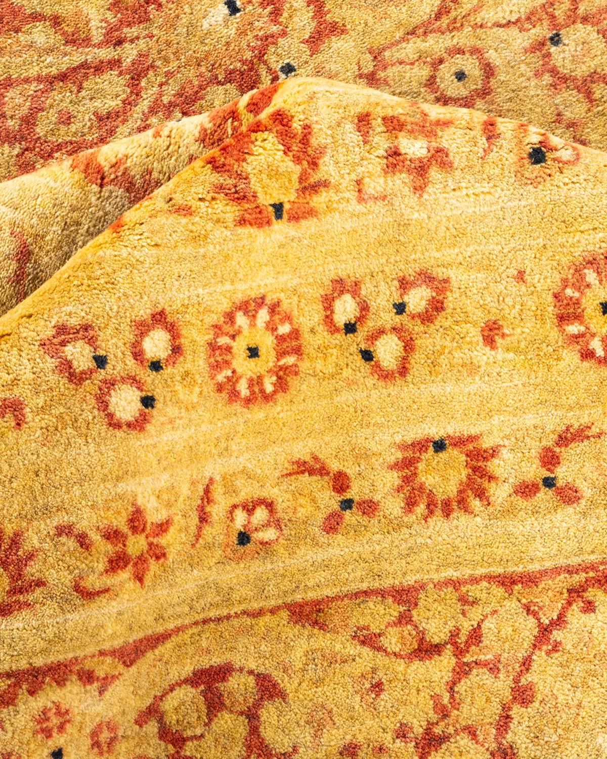 Handgeknüpfter, traditioneller Mogul-Teppich in Orange, Unikat im Angebot 1