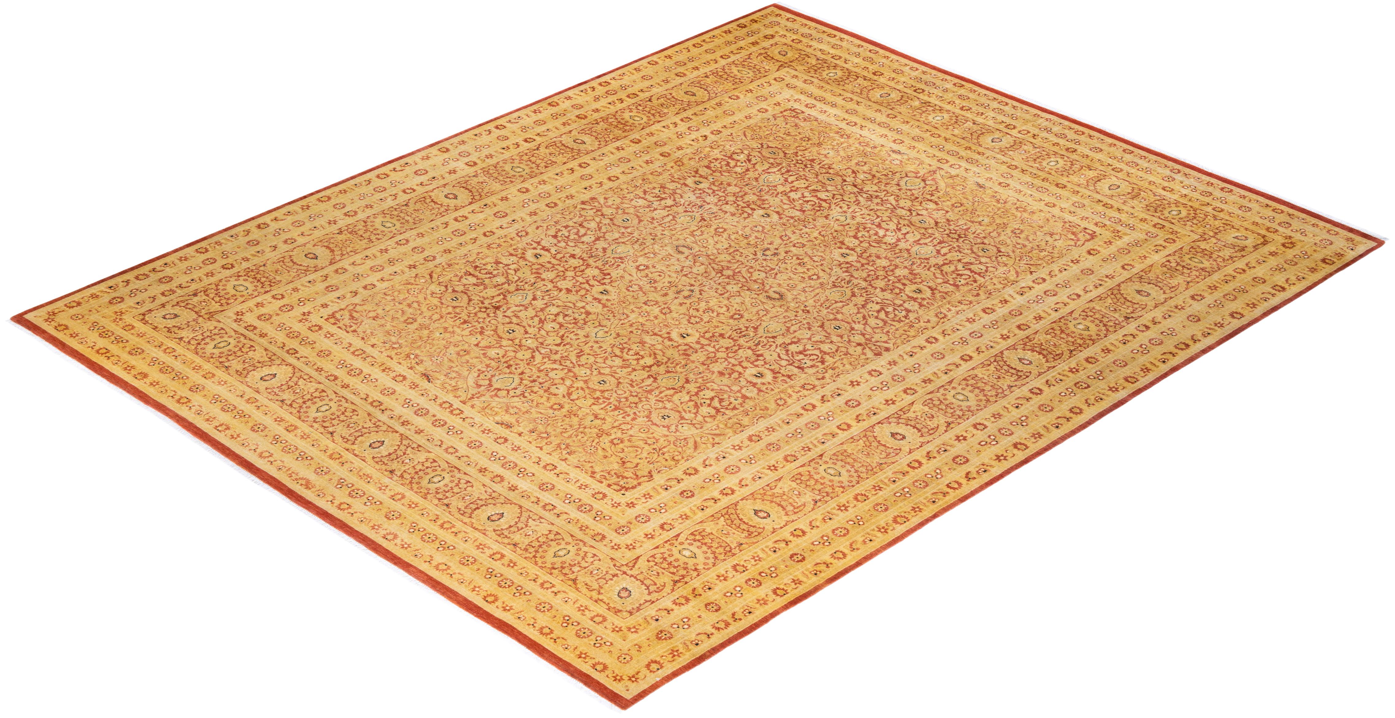 Handgeknüpfter, traditioneller Mogul-Teppich in Orange, Unikat im Angebot 2