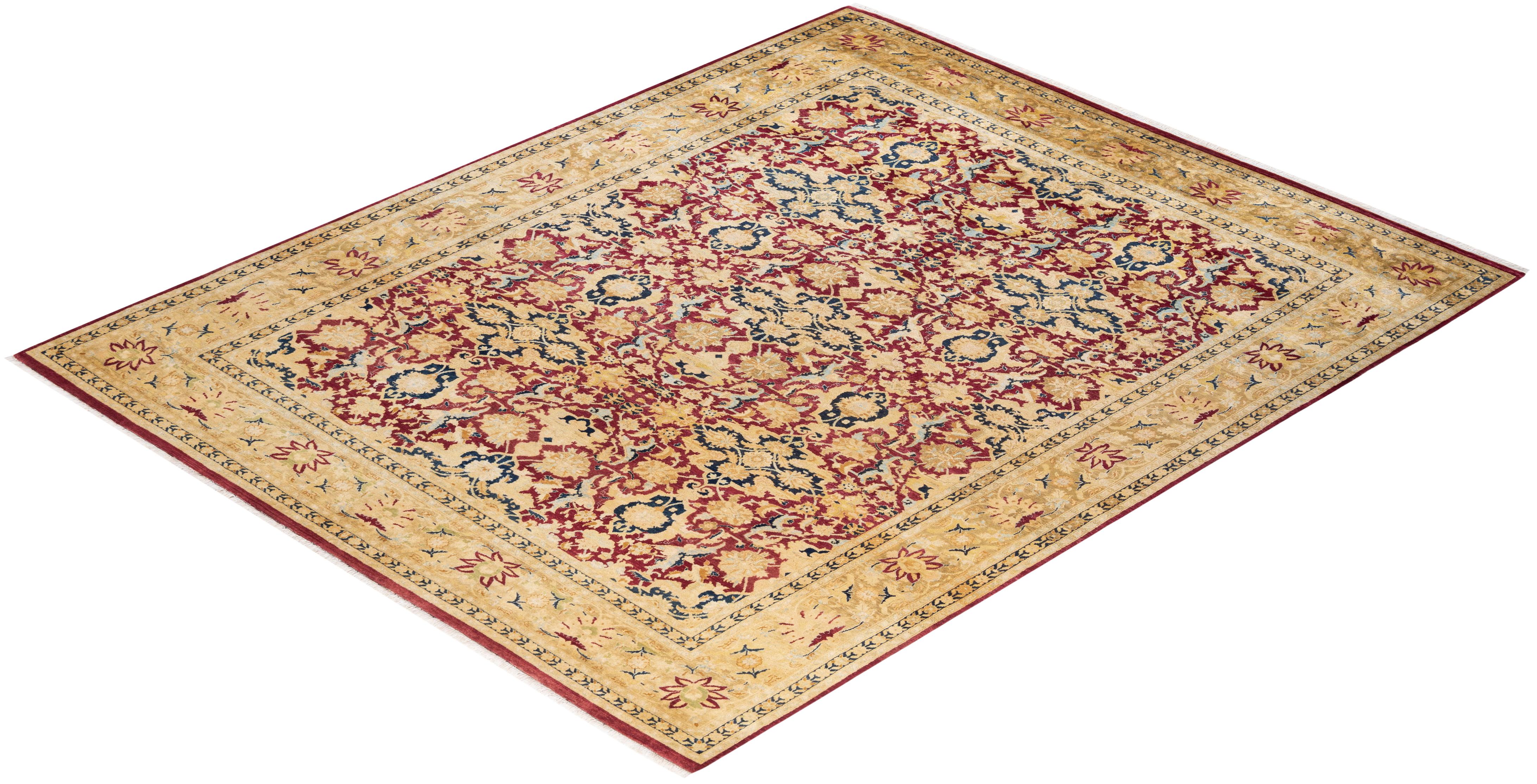 Einzigartiger handgeknüpfter traditioneller roter Mogul-Teppich im Angebot 2
