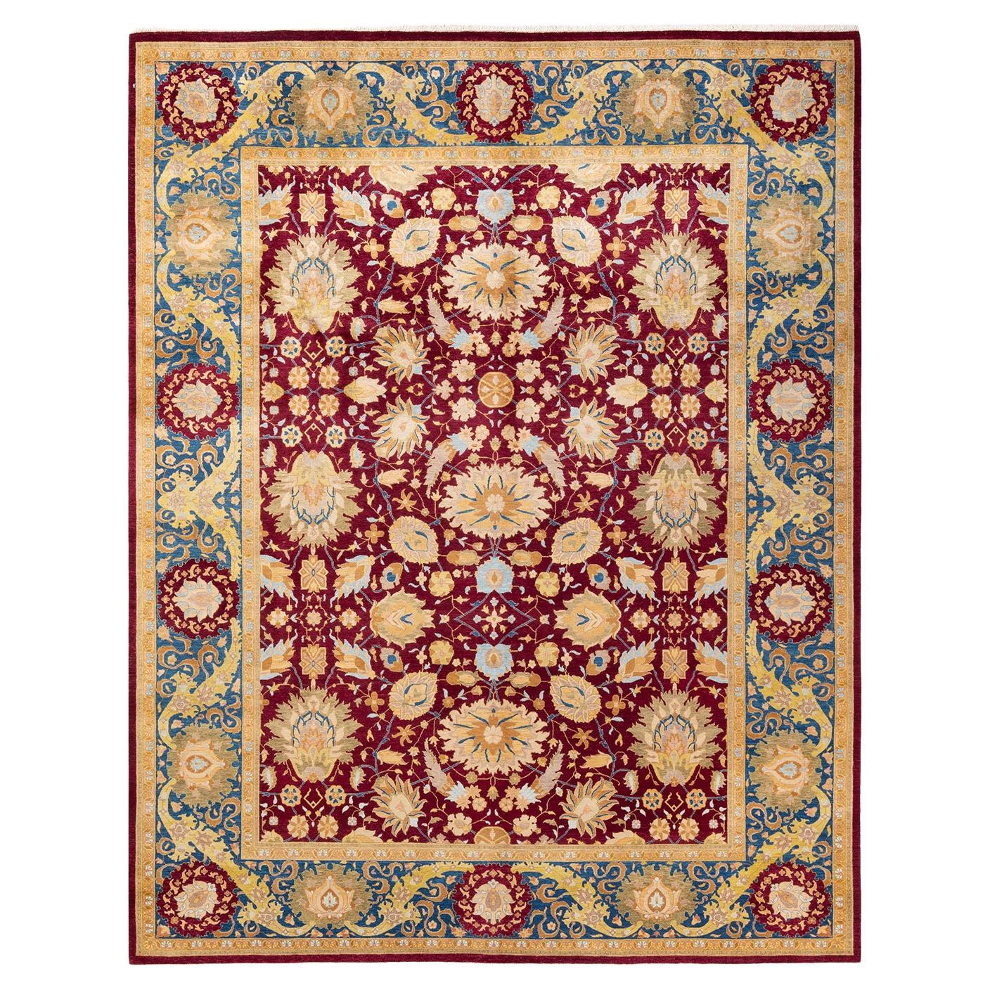 One-of-a-Kind Hand Knotted Traditional Mogul Red Area Rug