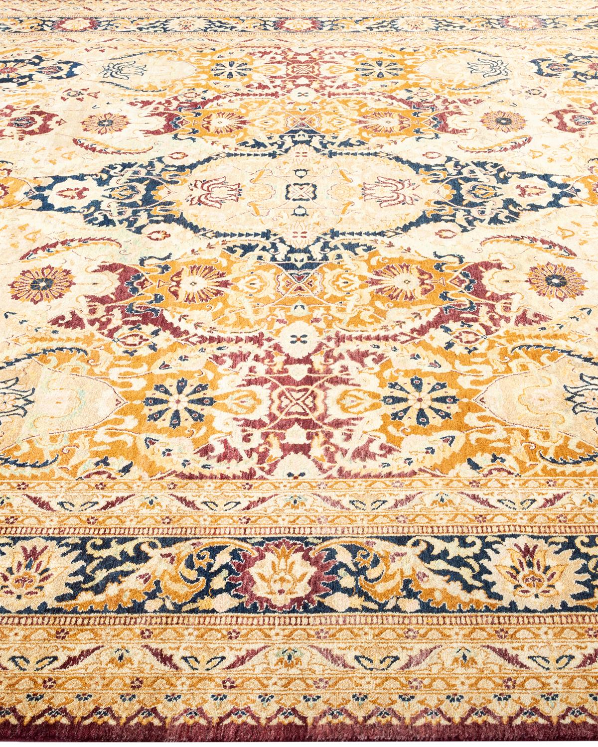 Laine Tapis traditionnel rouge moghol noué à la main, unique en son genre en vente