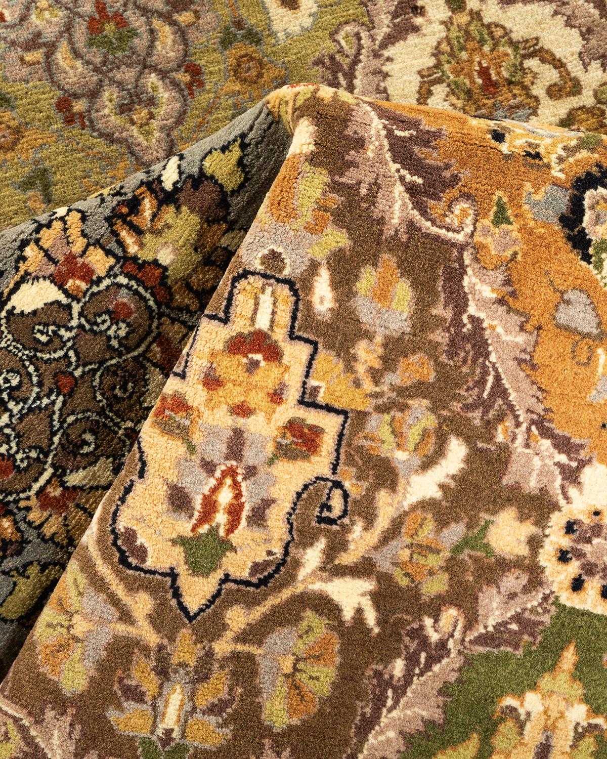 Tapis traditionnel Mogul jaune noué à la main, unique en son genre en vente 1