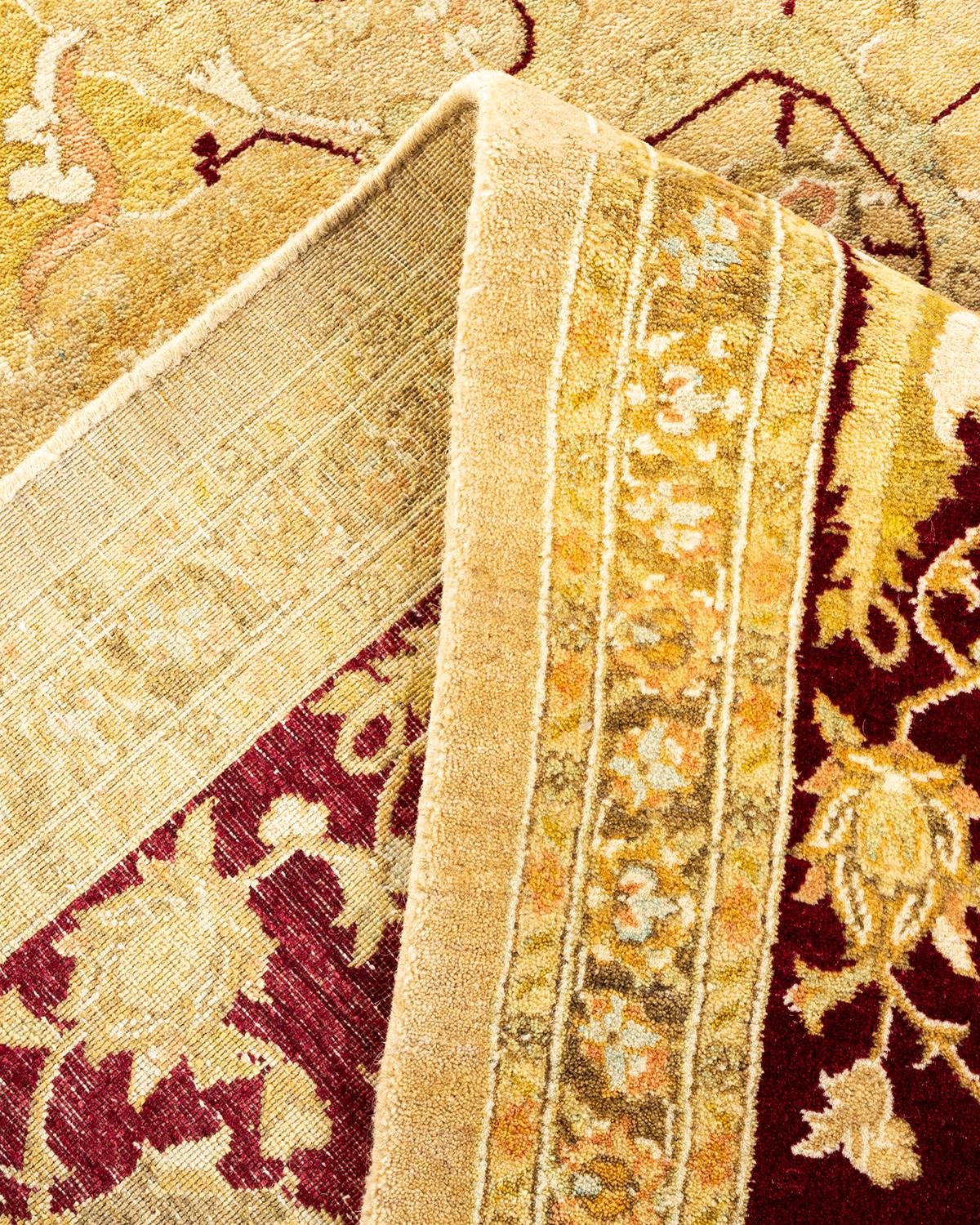 Laine Tapis traditionnel Mogul jaune noué à la main unique, unique en son genre en vente