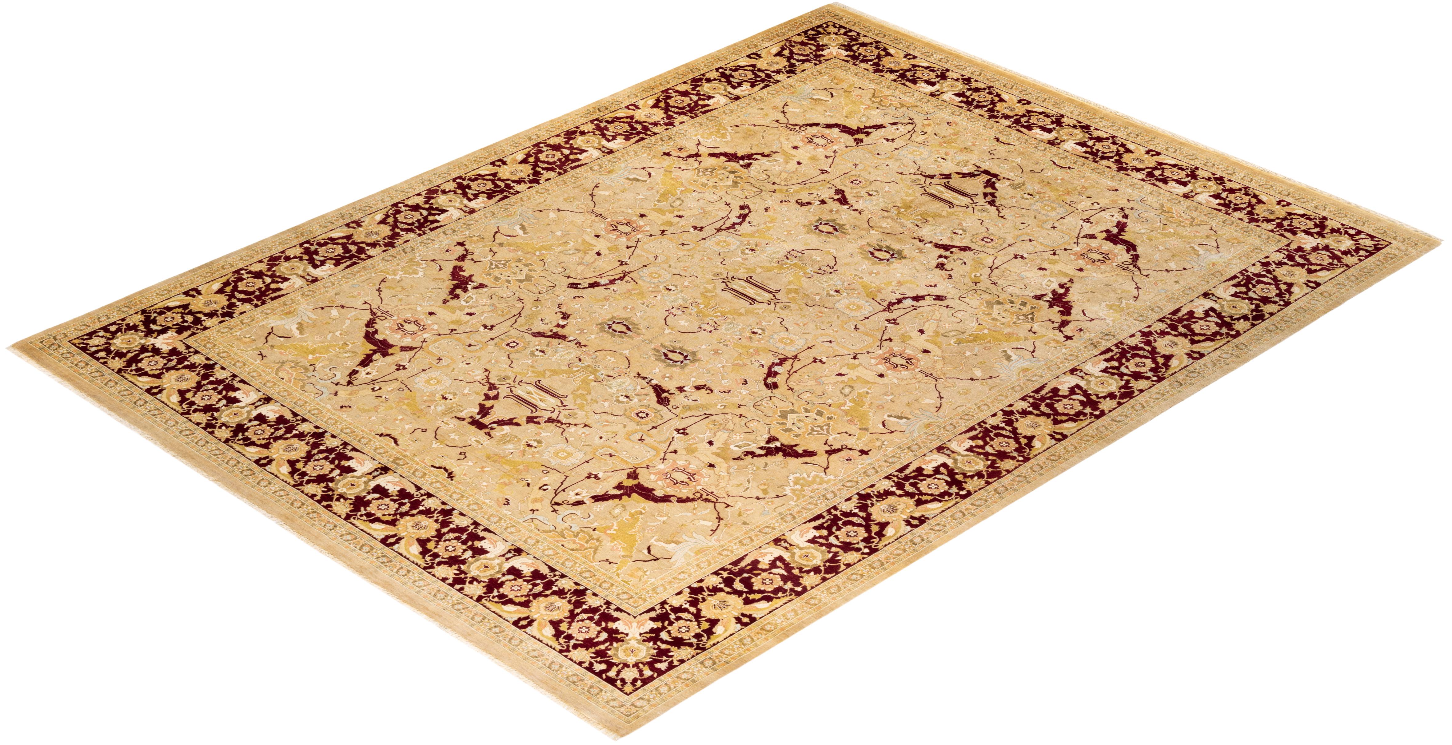Tapis traditionnel Mogul jaune noué à la main unique, unique en son genre en vente 2