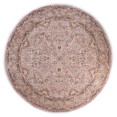 One of a Kind Hand Knotted Traditional Oriental Beige Round Area Rug