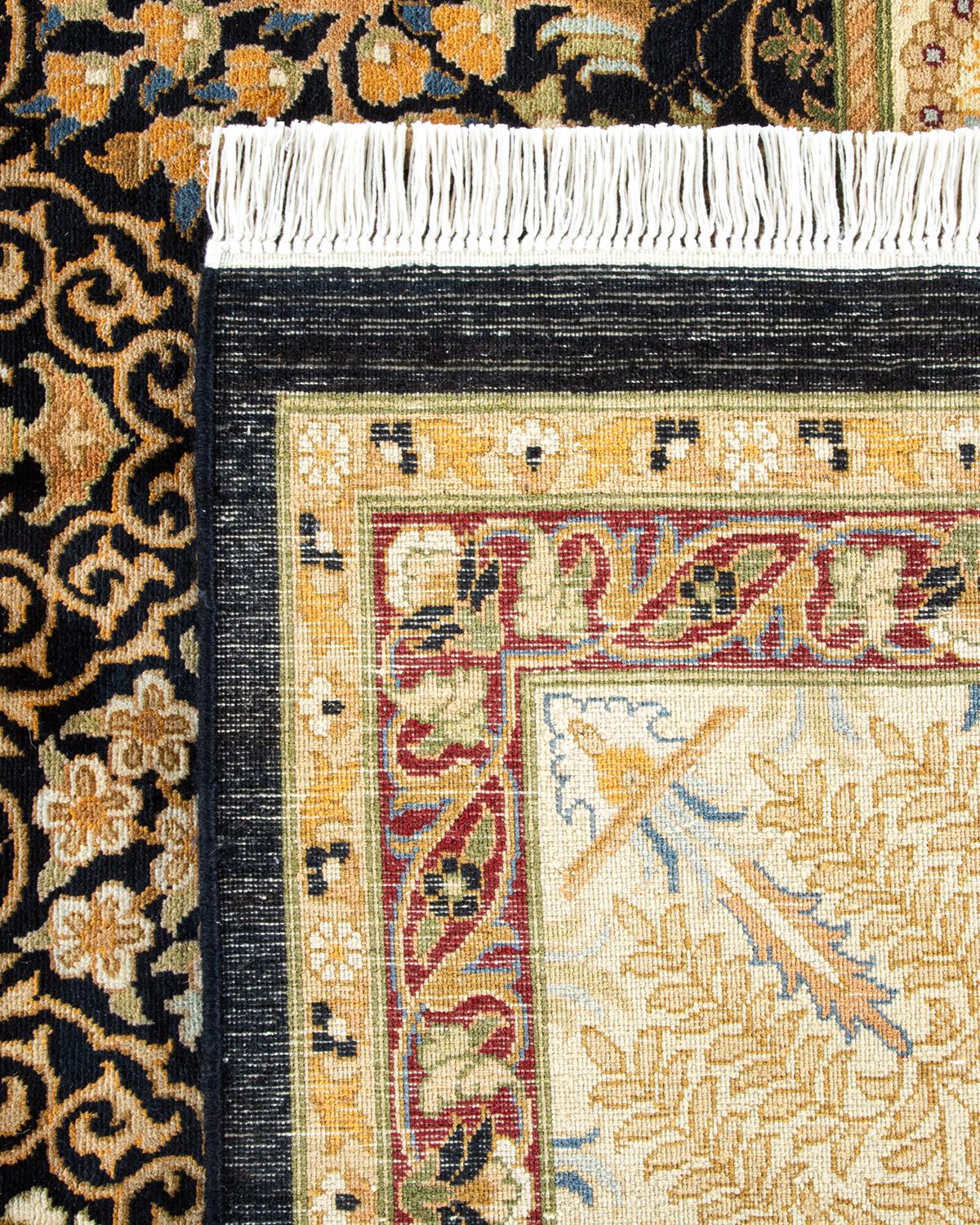 Contemporary One of a Kind Hand Knotted Traditional Oriental Black Area Rug For Sale