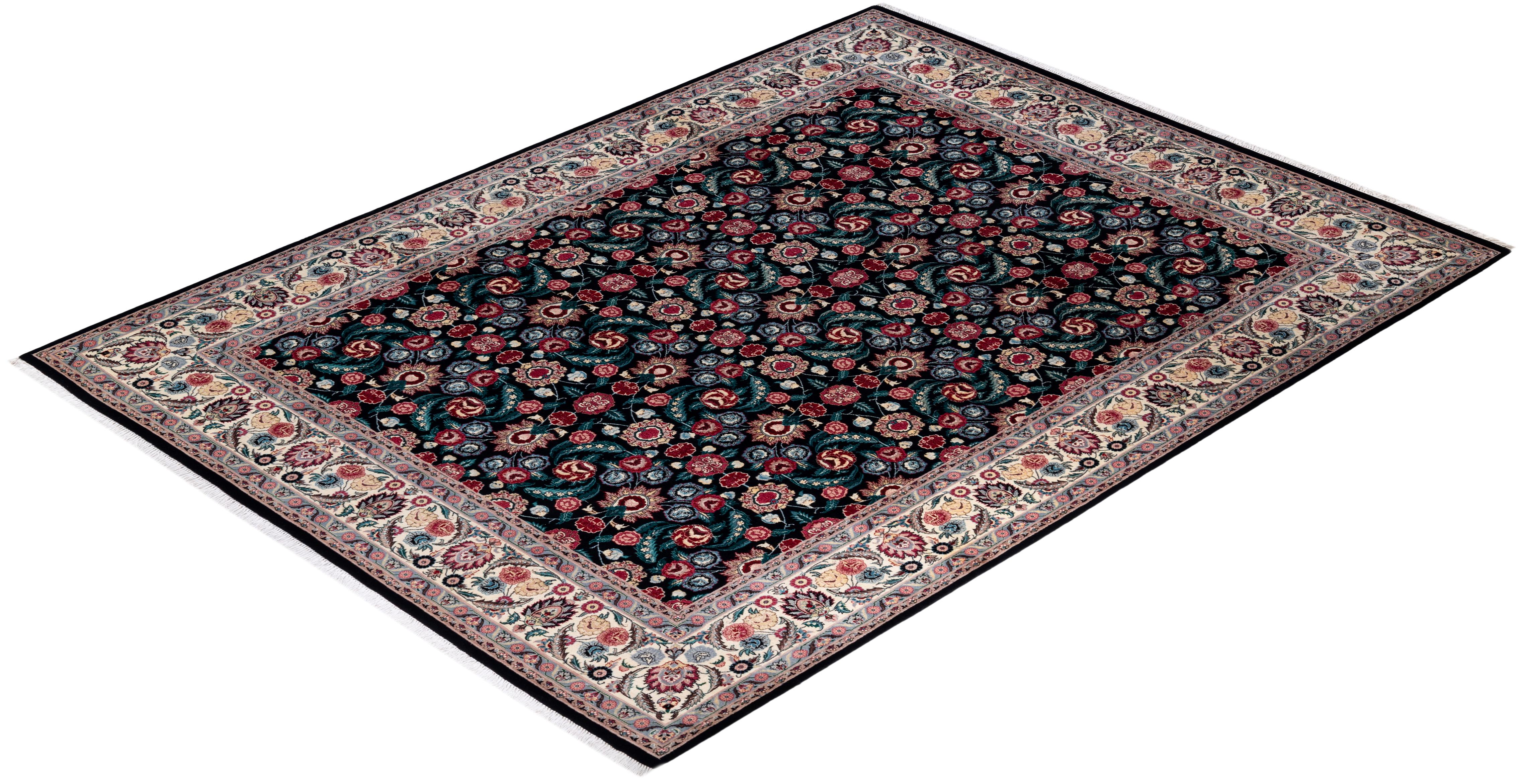 Einzigartiger handgeknüpfter traditioneller schwarzer Orientteppich im Angebot 2