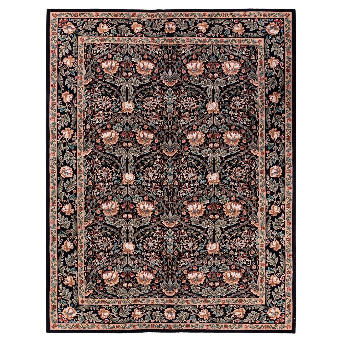 One of a Kind Hand Knotted Traditional Oriental Black Area Rug
