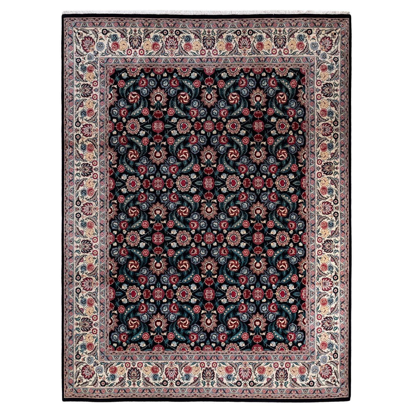 One of a Kind Hand Knotted Traditional Oriental Black Area Rug