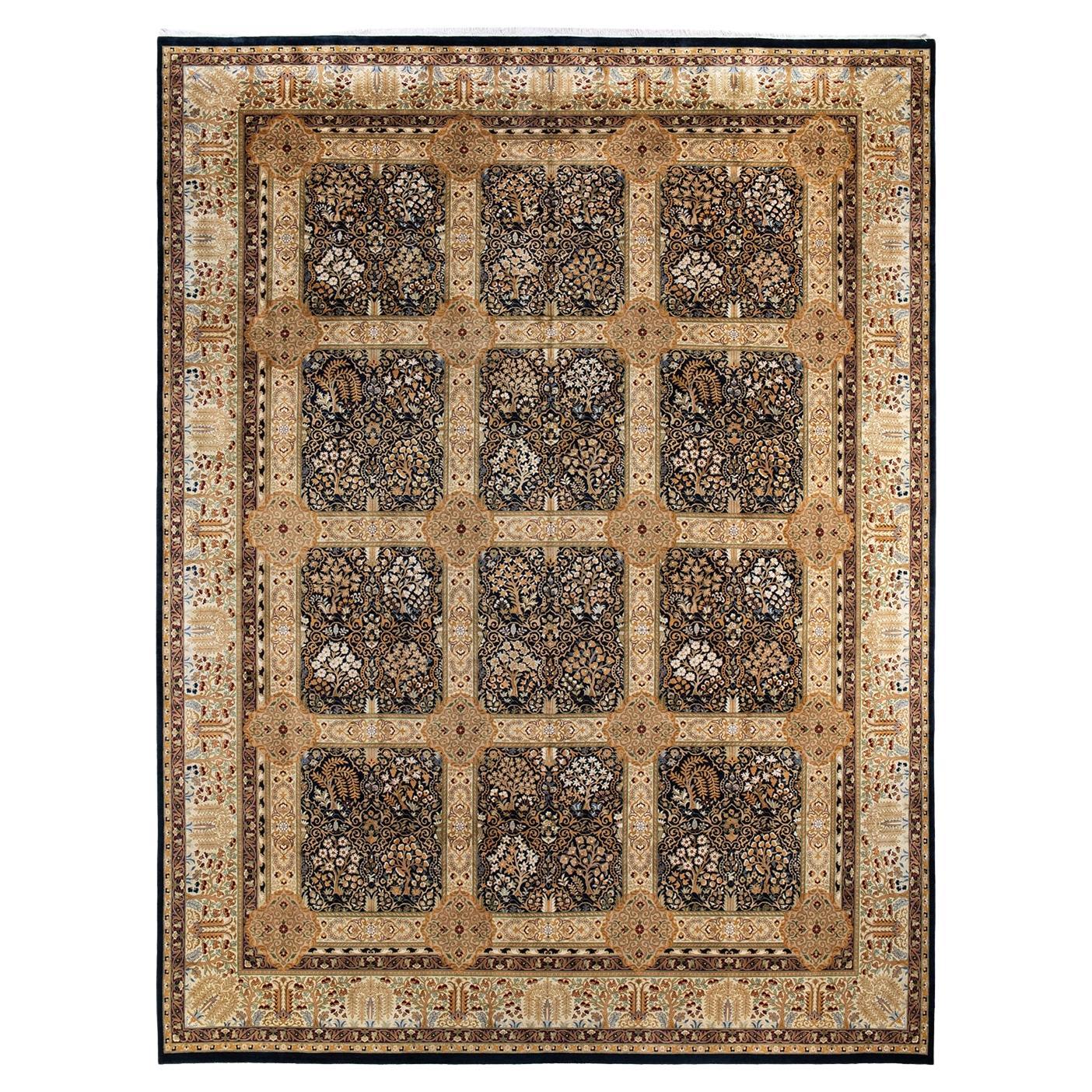 One of a Kind Hand Knotted Traditional Oriental Black Area Rug For Sale