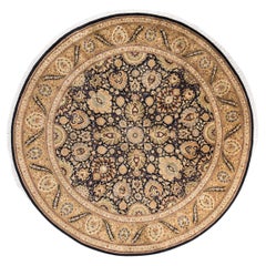 One of a Kind Hand Knotted Traditional Oriental Black Round Area Rug