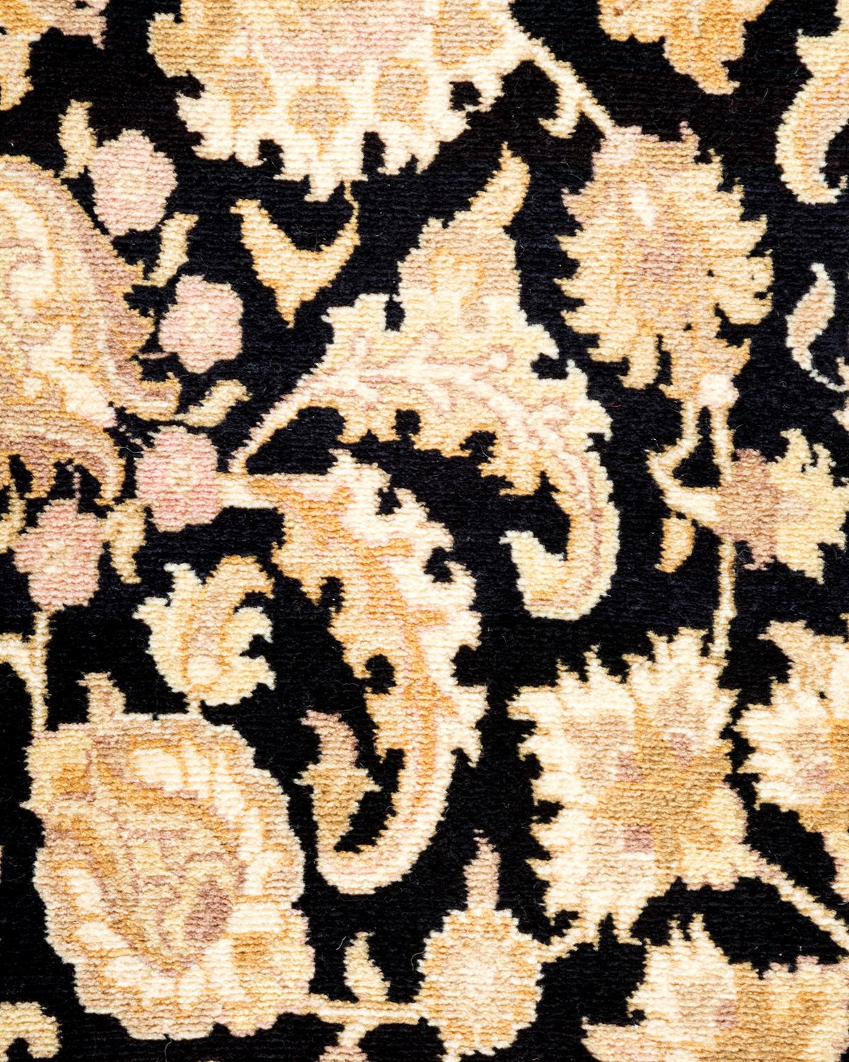 Pakistani One of a Kind Hand Knotted Traditional Oriental Black Runner For Sale