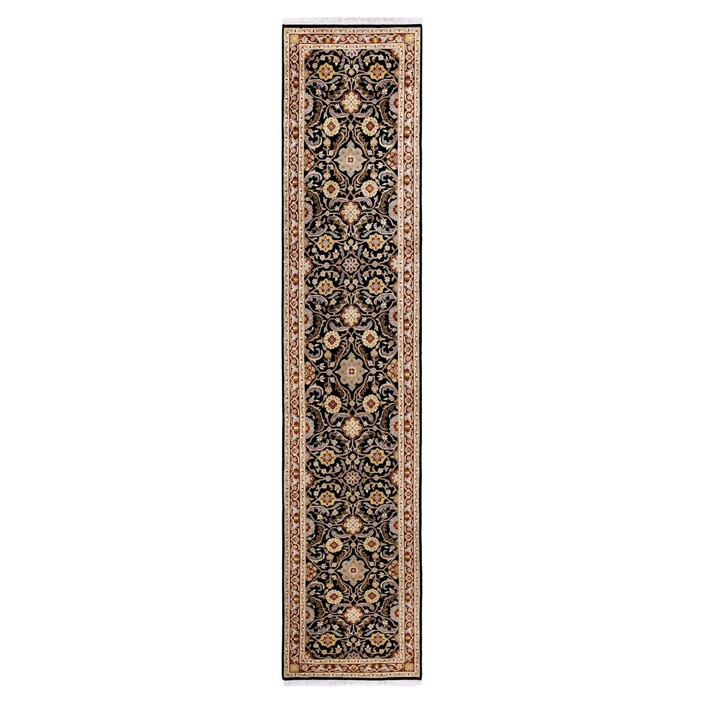 One of a Kind Hand Knotted Traditional Oriental Black Runner For Sale