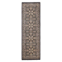 One of a Kind Hand Knotted Traditional Oriental Black Runner