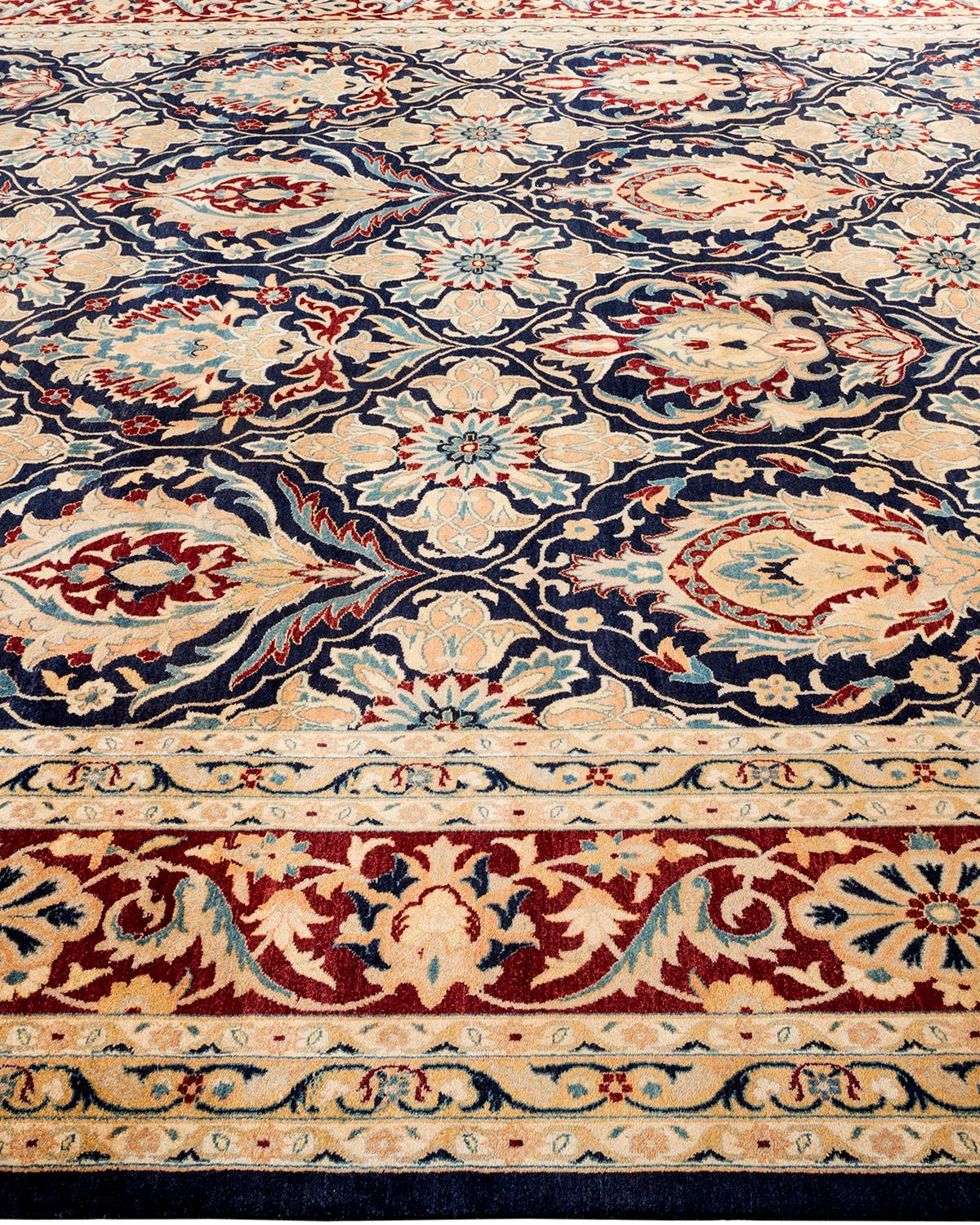 One of a Kind Hand Knotted Traditional Oriental Blue Area Rug In New Condition For Sale In Norwalk, CT