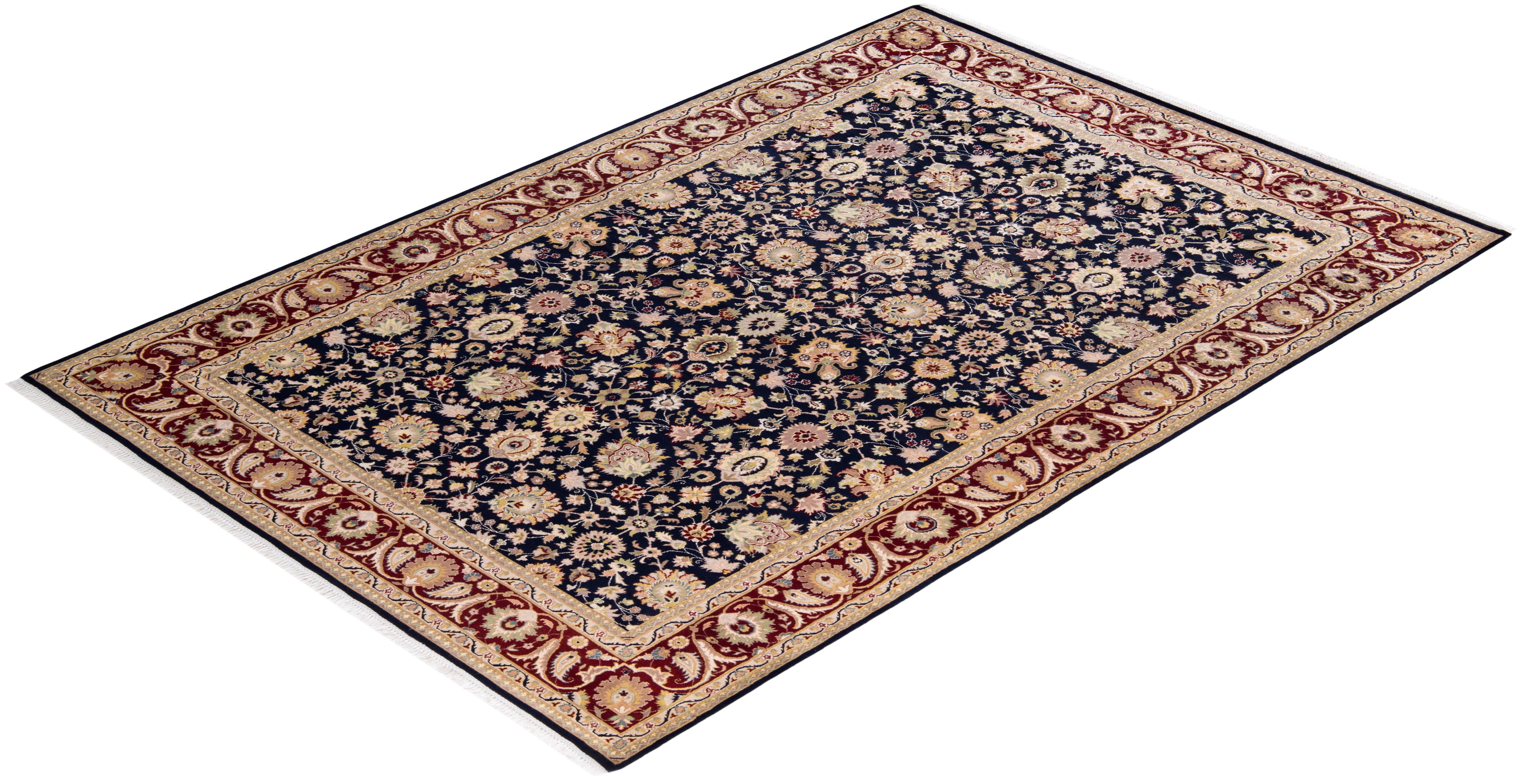 One of a Kind Hand Knotted Traditional Oriental Blue Area Rug For Sale 2