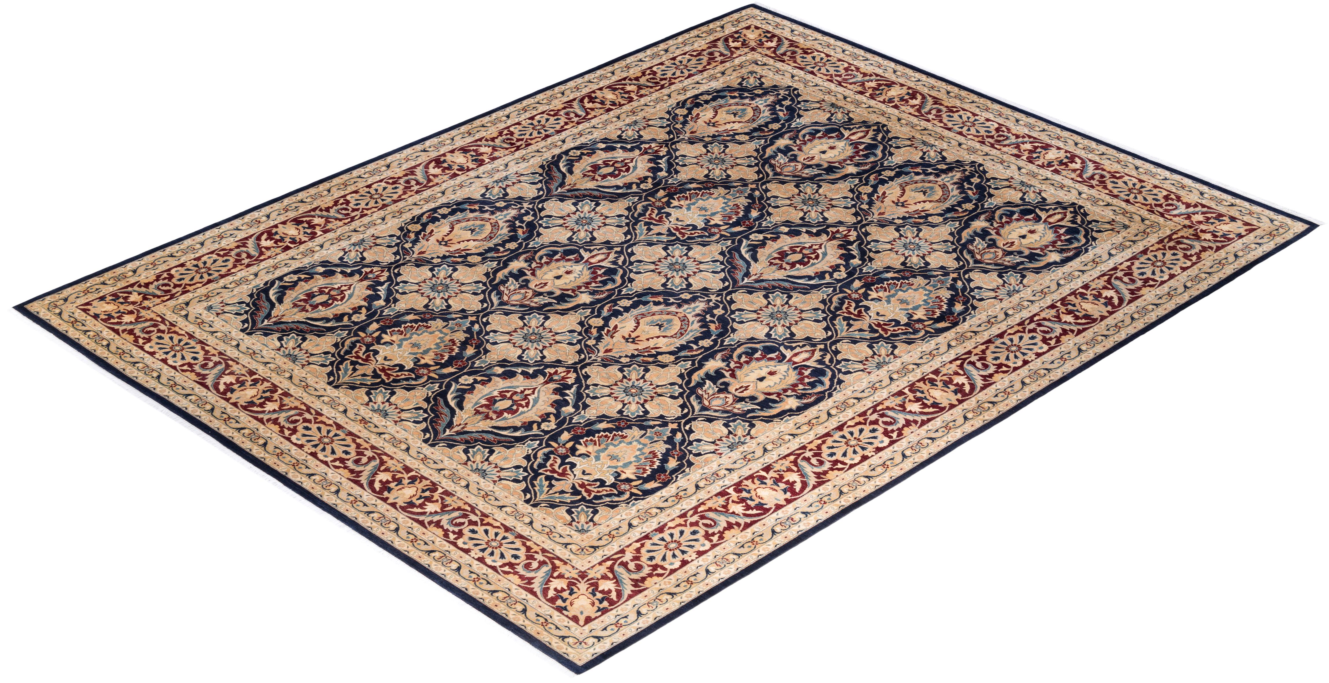 One of a Kind Hand Knotted Traditional Oriental Blue Area Rug For Sale 2