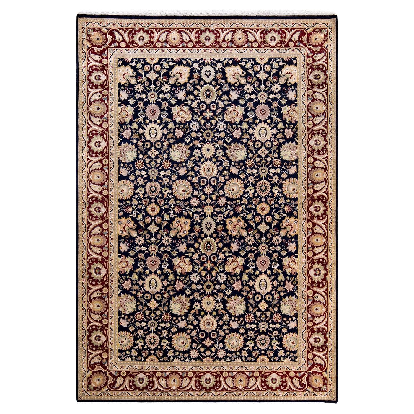 One of a Kind Hand Knotted Traditional Oriental Blue Area Rug