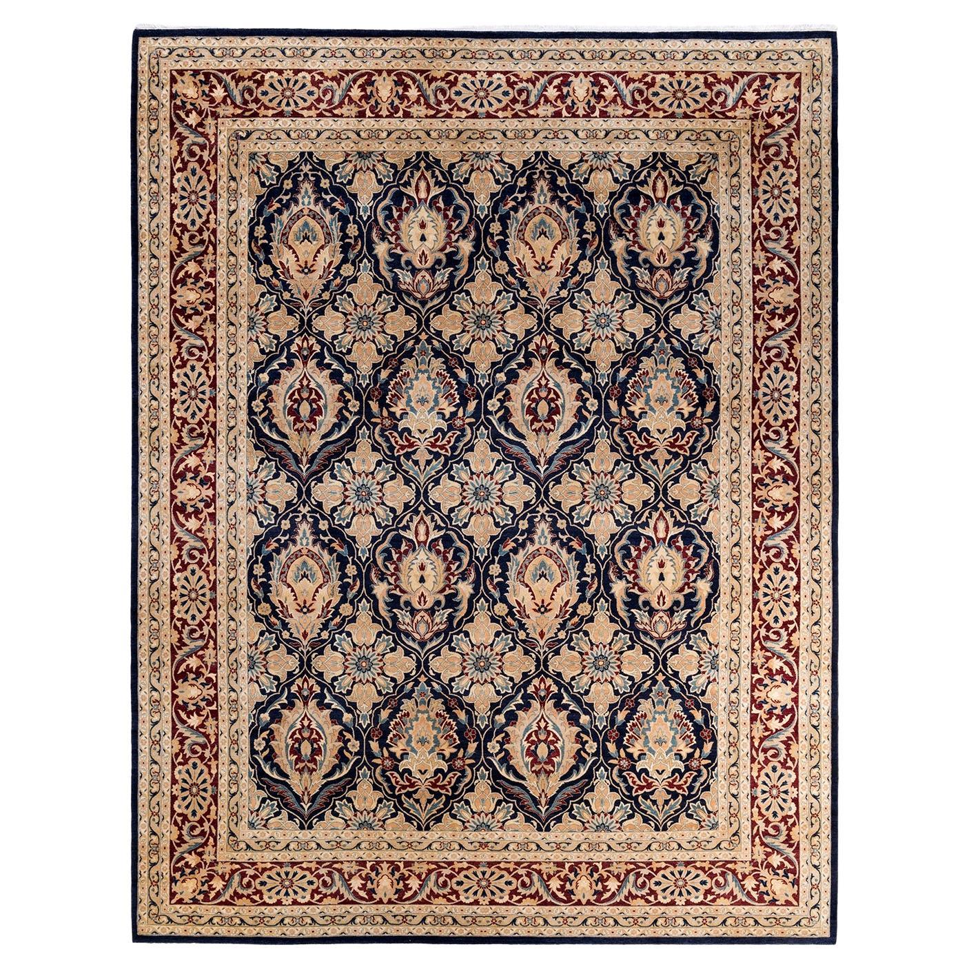 One of a Kind Hand Knotted Traditional Oriental Blue Area Rug For Sale