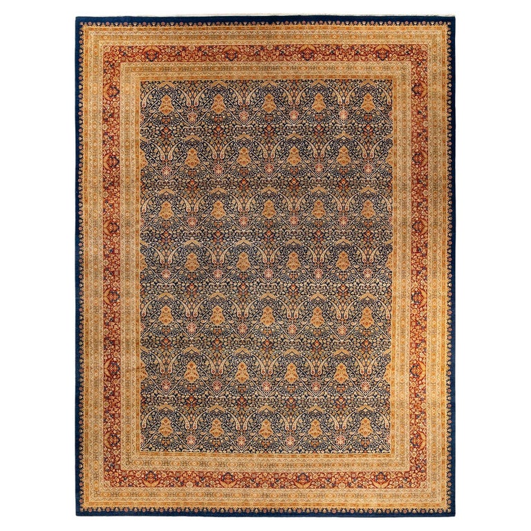 One of a Kind Hand Knotted Traditional Oriental Blue Area Rug For Sale at 1stDibs