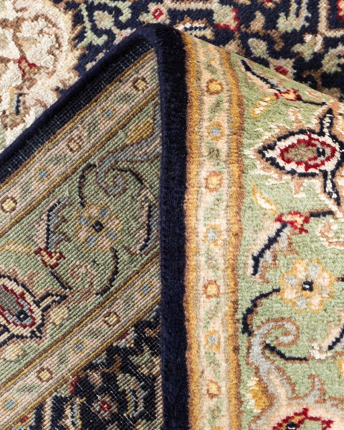 Laine Chemin de table traditionnel noué à la main, bleu oriental, unique en son genre en vente