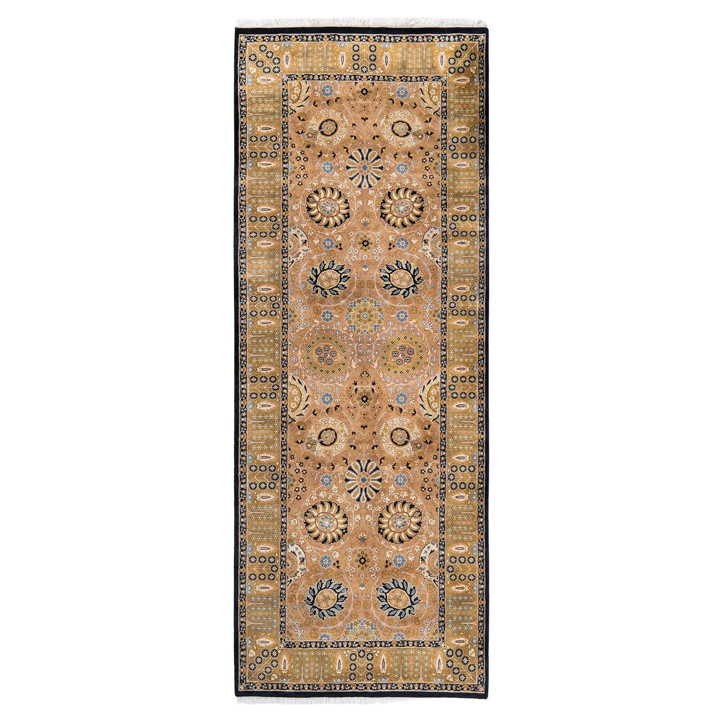 One of a Kind Hand Knotted Traditional Oriental Brown Runner