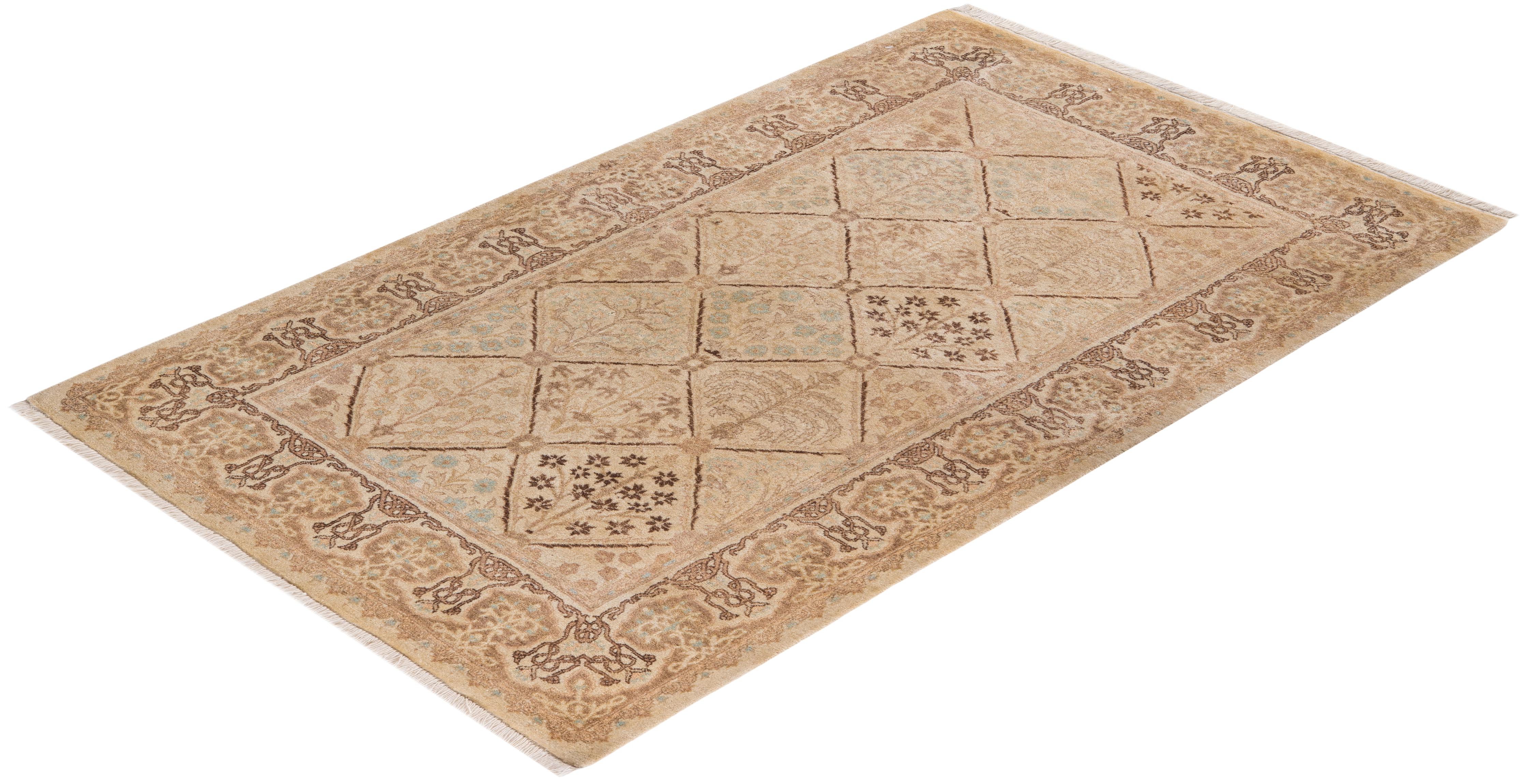 One of a Kind Hand Knotted Traditional Oriental Ivory Area Rug For Sale 2