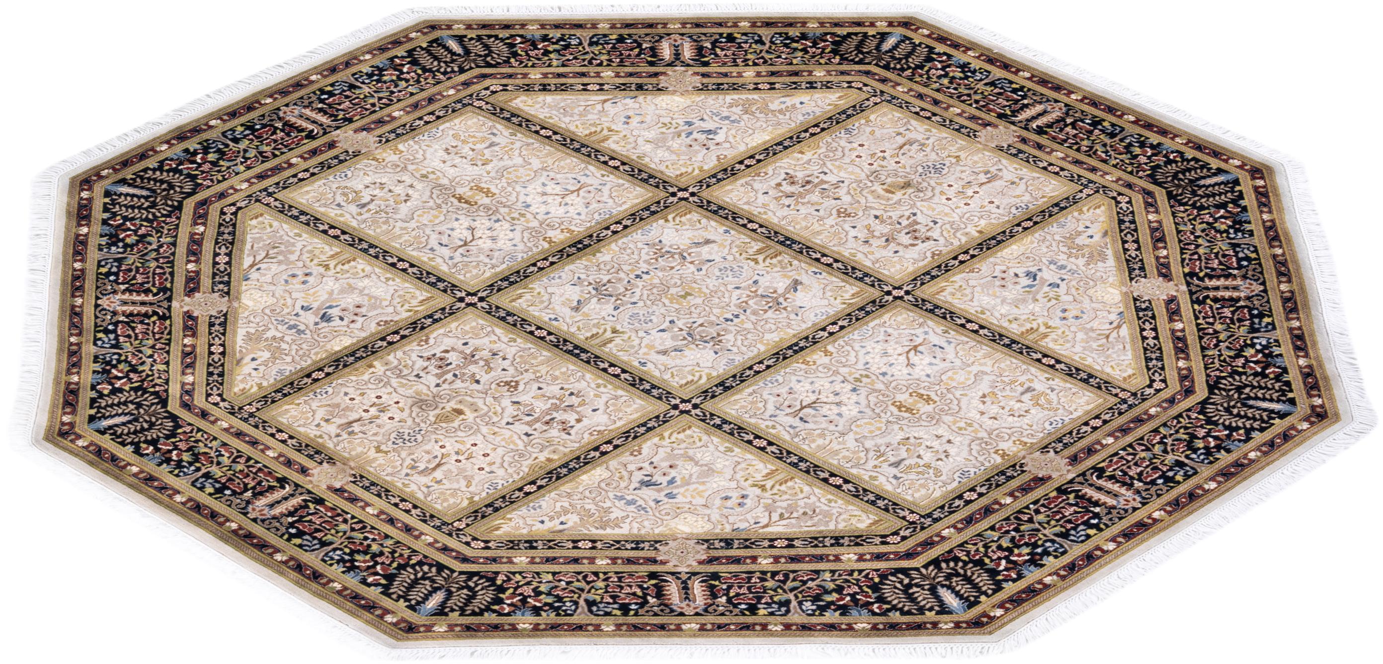 One of a Kind Hand Knotted Traditional Oriental Ivory Octagon Area Rug For Sale 2