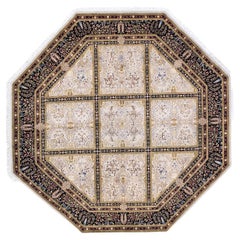 Einzigartiger handgeknüpfter traditioneller orientalischer elfenbeinfarbener achteckiger Teppich