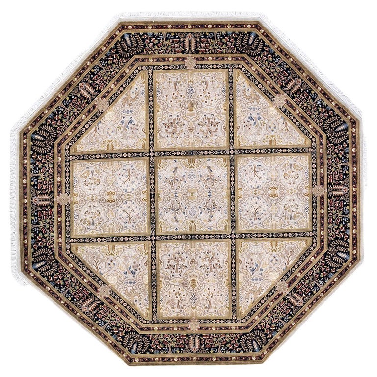 One of a Kind Hand Knotted Traditional Oriental Ivory Octagon Area Rug ...