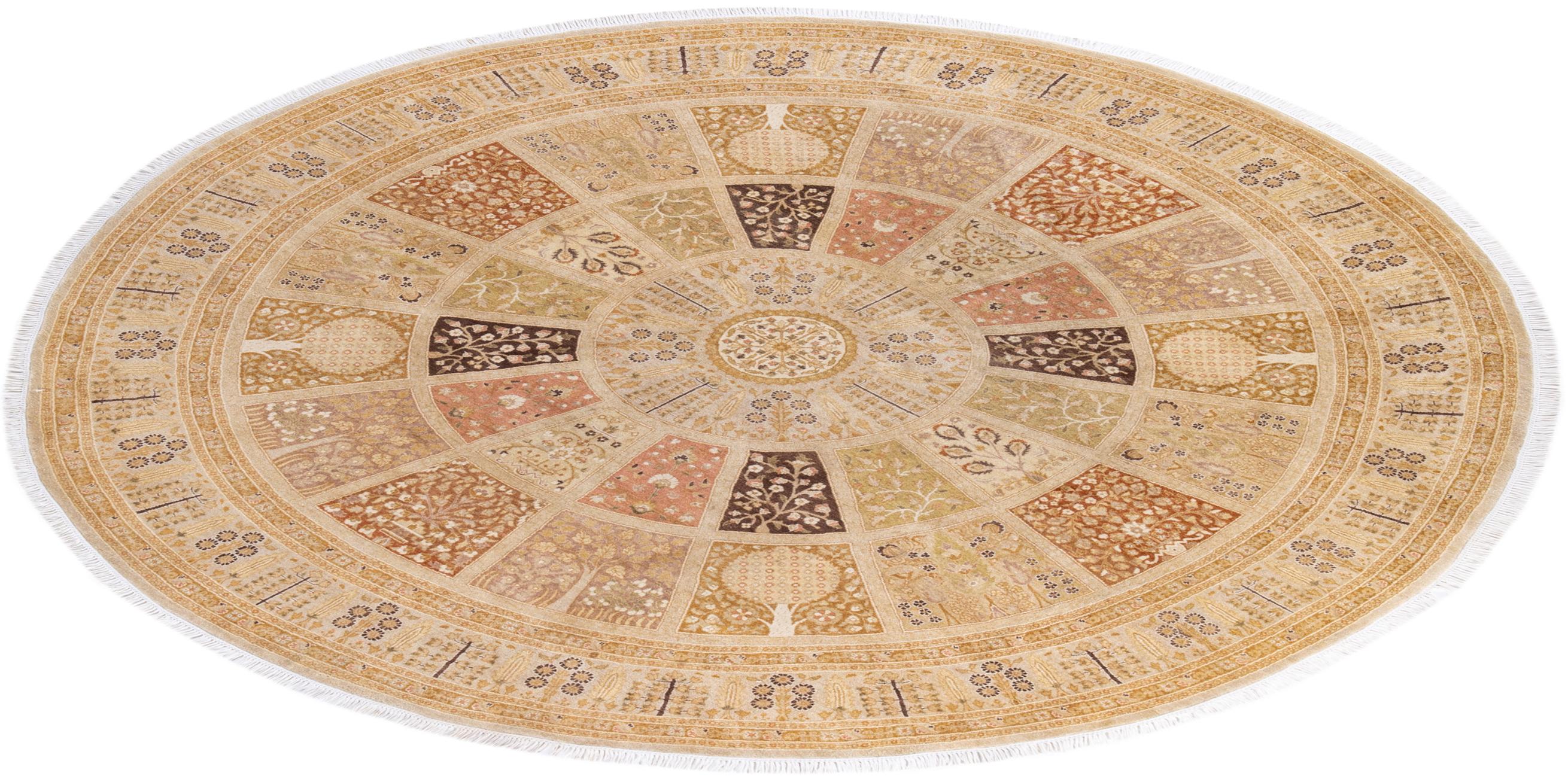 One of a Kind Hand Knotted Traditional Oriental Ivory Round Area Rug For Sale 2