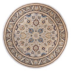 One of a Kind Hand Knotted Traditional Oriental Ivory Round Area Rug